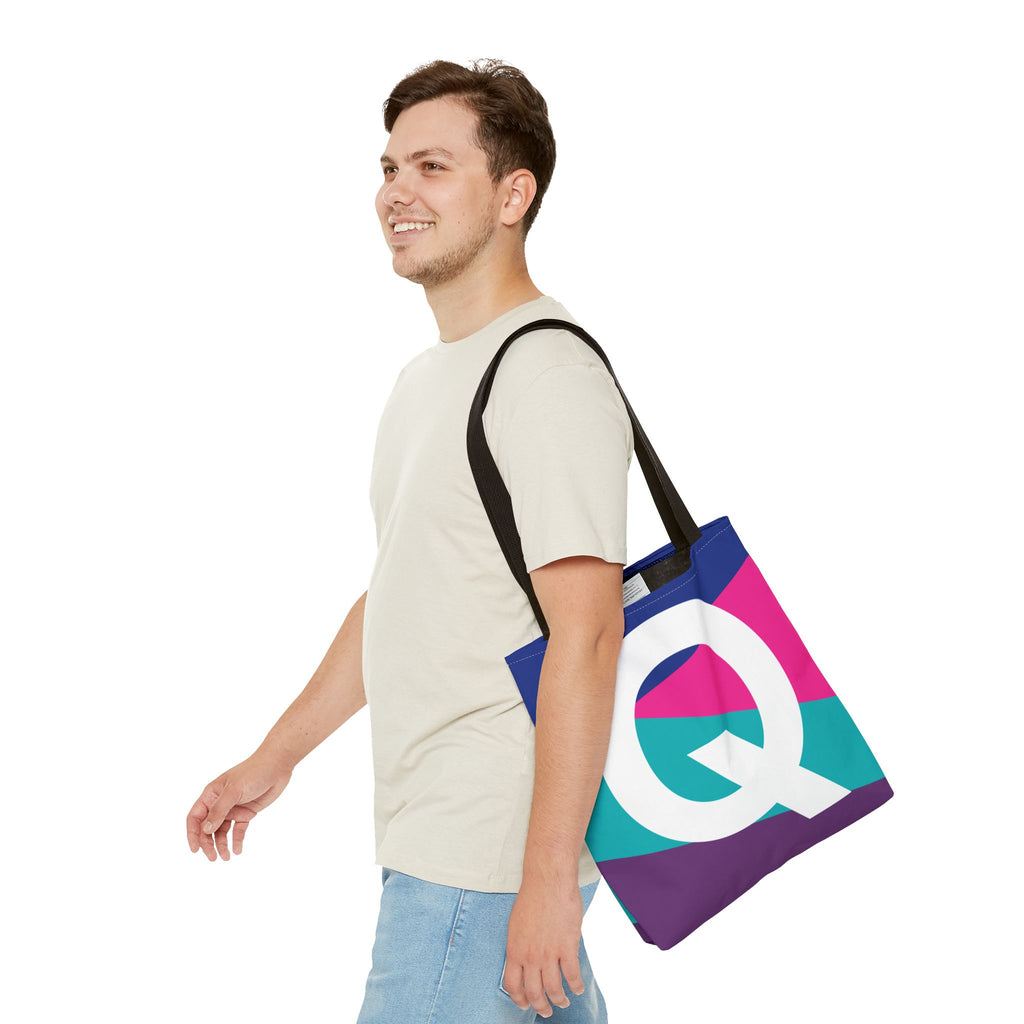 Monogram 'Q' Colorblock Tote Bag — Personalized Initial Q Shoulder Tote