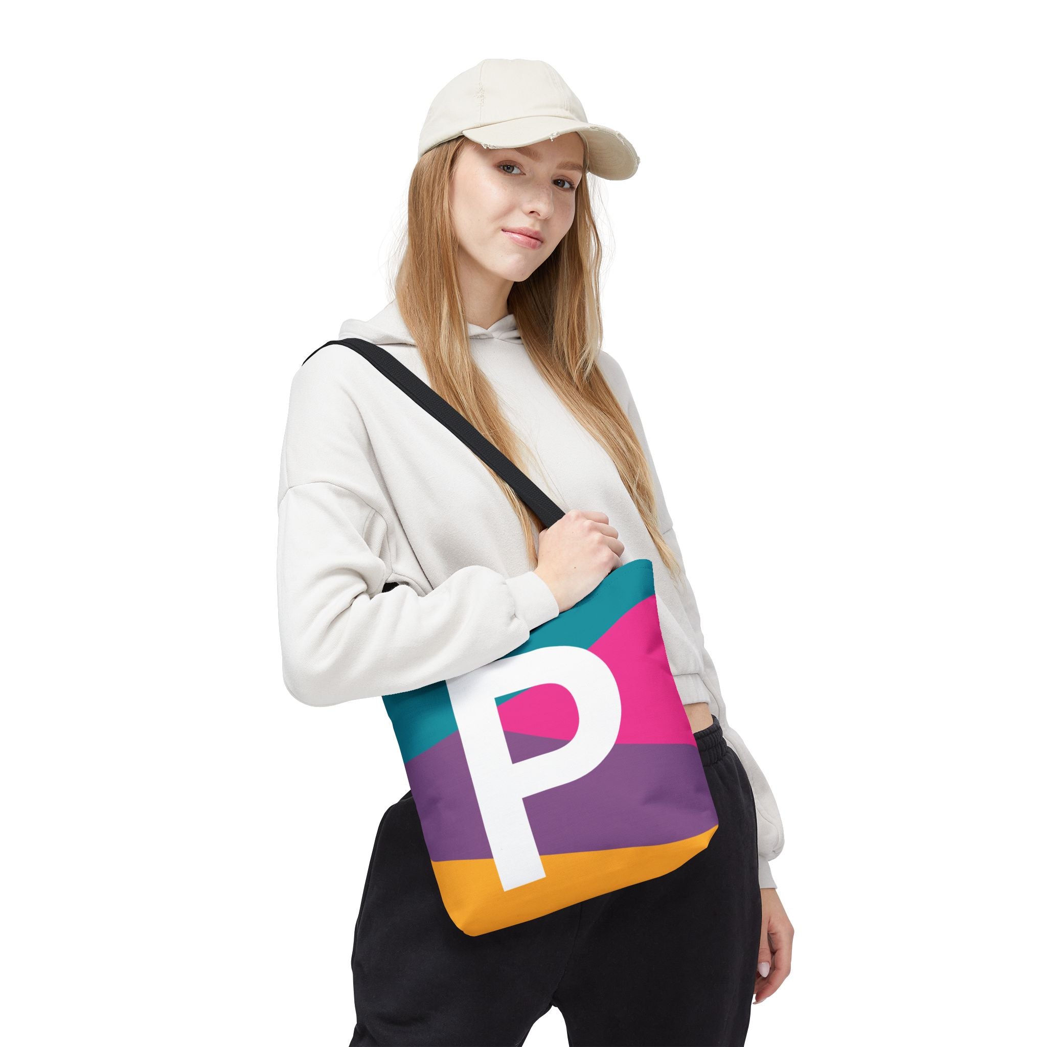 Monogram 'P' Colorblock Tote Bag — Personalized Initial P Shoulder Tote
