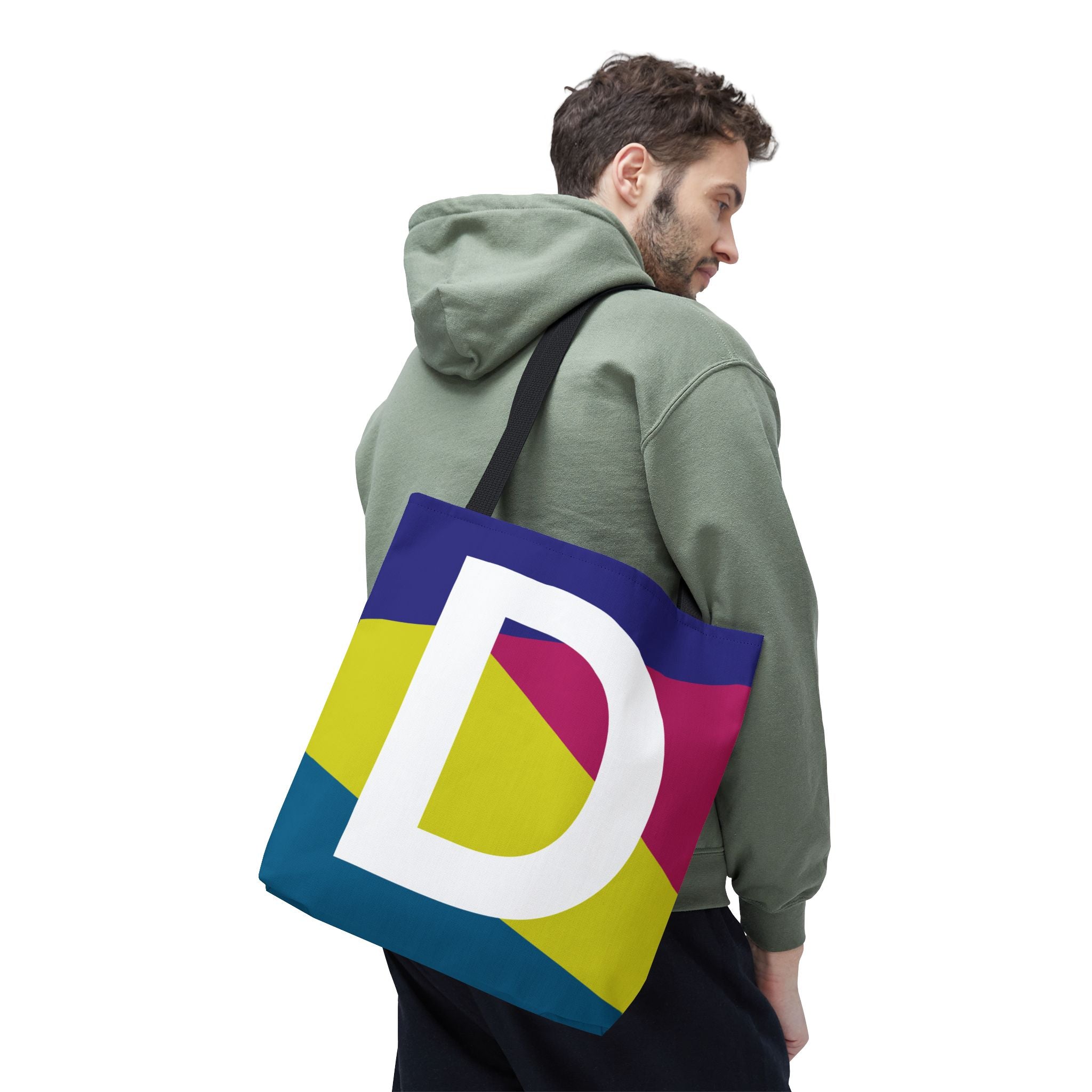 Monogram 'D' Colorblock Tote Bag — Personalized Initial D Shoulder Tote