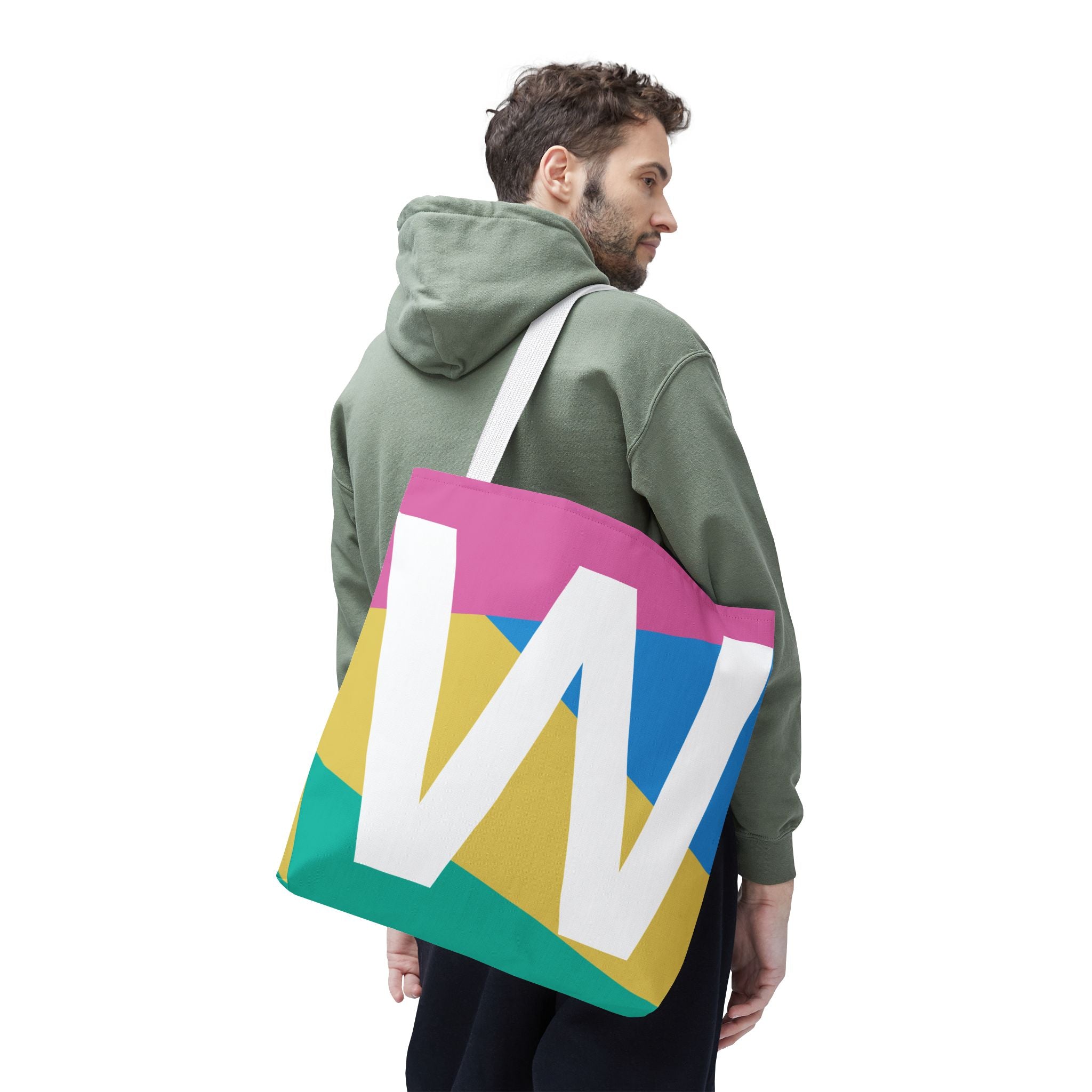 Monogram 'W' Colorblock Tote Bag — Personalized Initial W Shoulder Tote