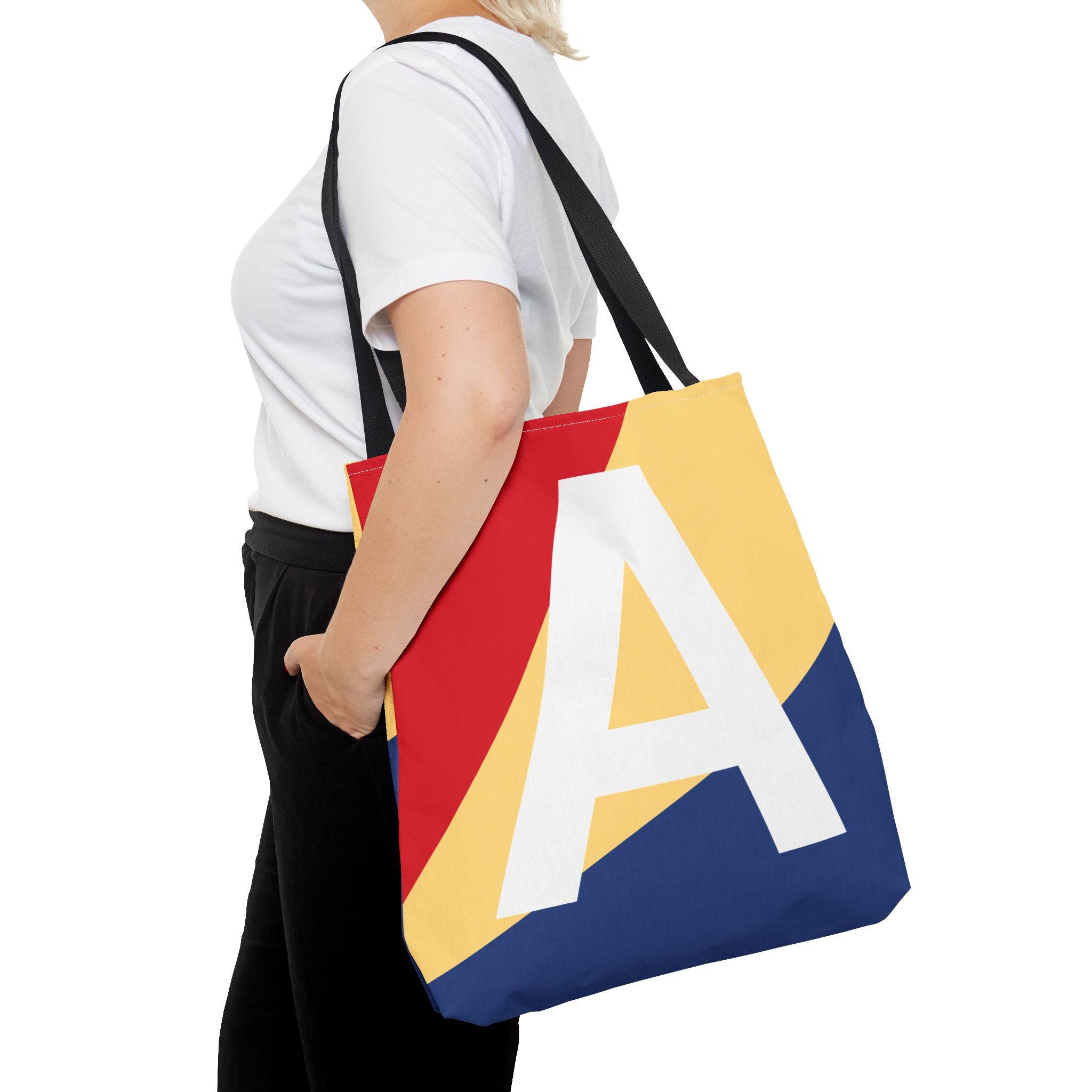 Monogram 'A' Colorblock Tote Bag — Personalized Initial A Shoulder Tote