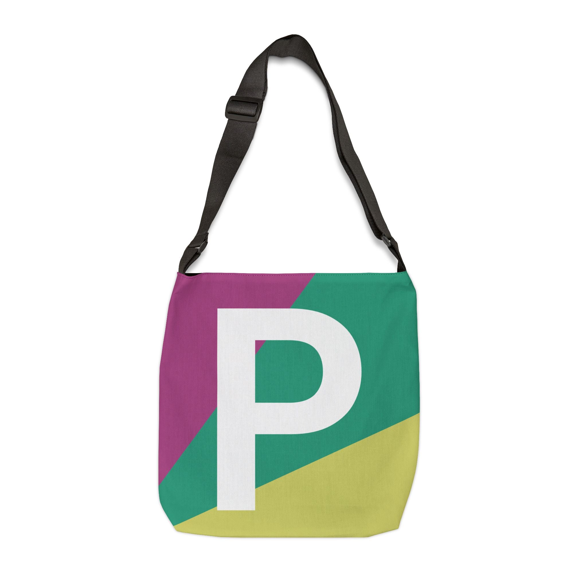 Initial Letter 'P' Colorblock Adjustable Tote Bag — Monogram Alphabet Shoulder Bag