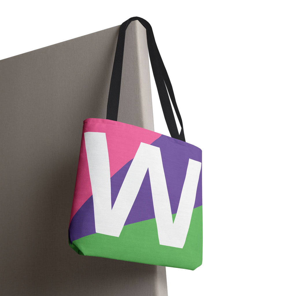 Monogram 'W' Colorblock Tote Bag — Personalized Initial W Shoulder Tote