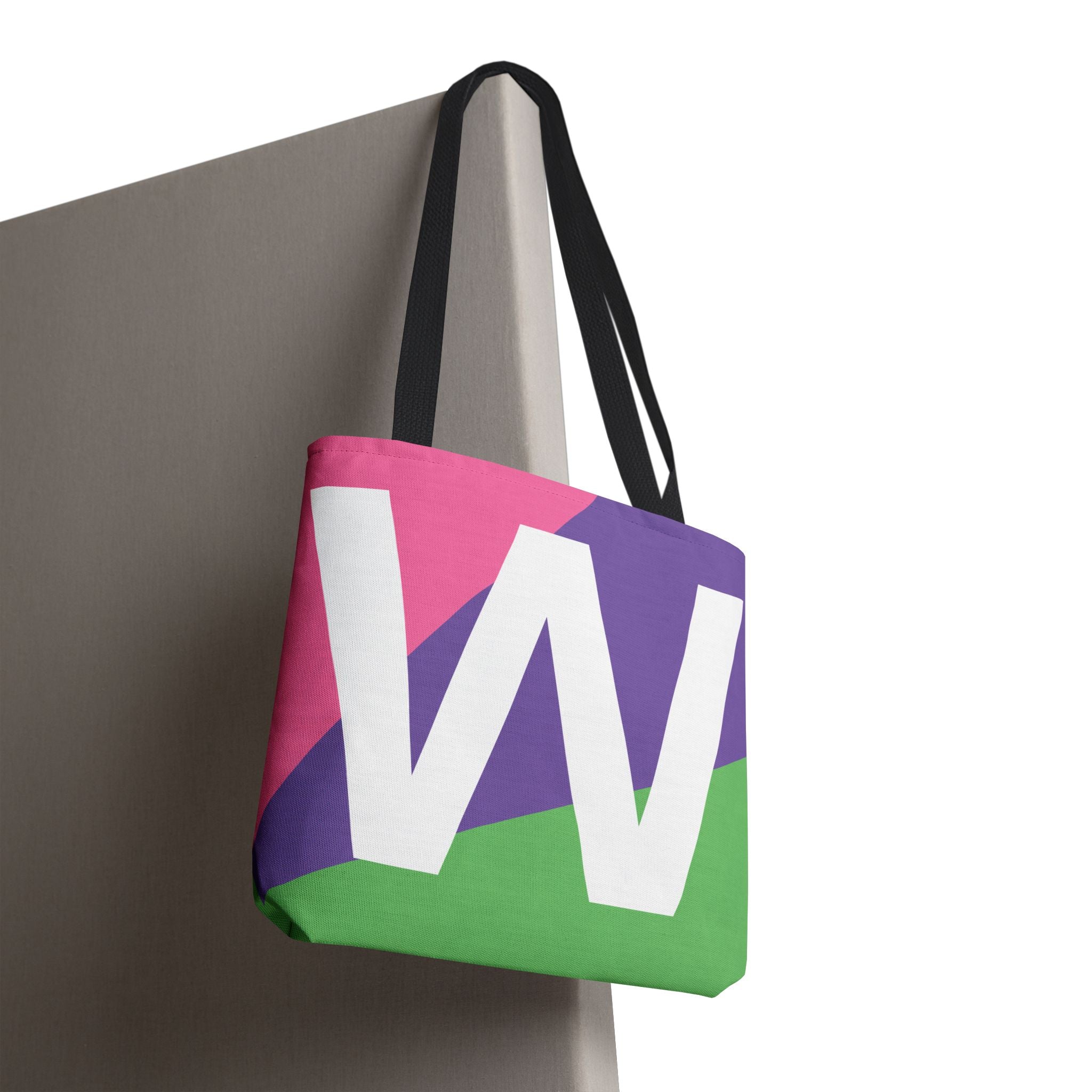 Monogram 'W' Colorblock Tote Bag — Personalized Initial W Shoulder Tote