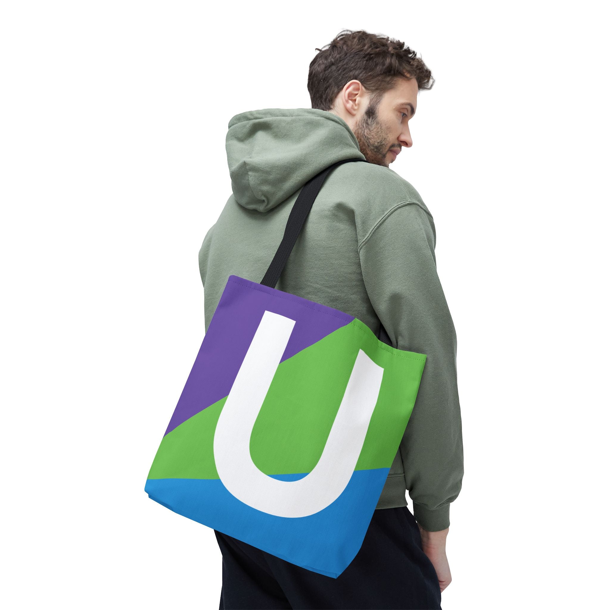 Monogram 'U' Colorblock Tote Bag — Personalized Initial U Shoulder Tote