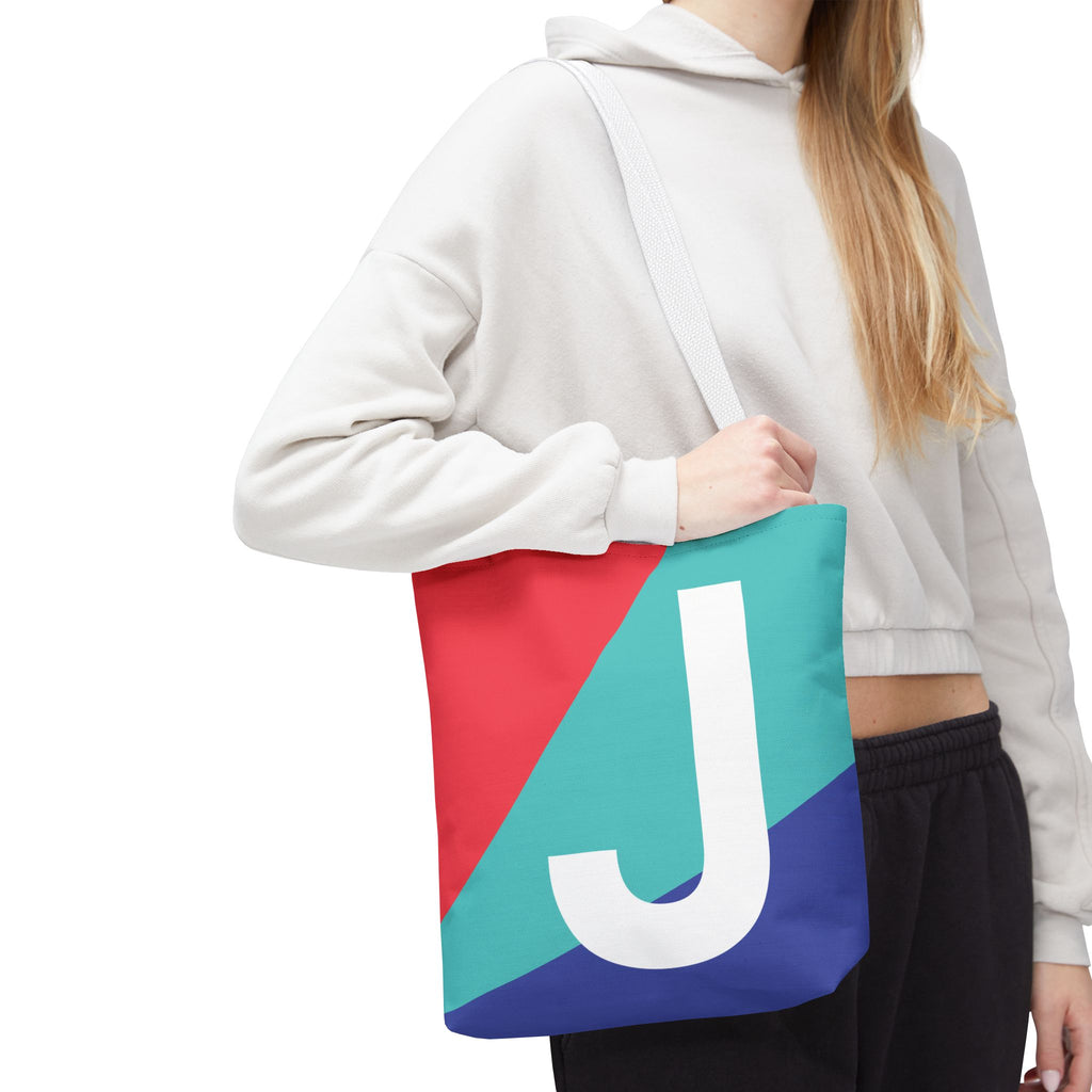 Monogram 'J' Colorblock Tote Bag — Personalized Initial J Shoulder Tote