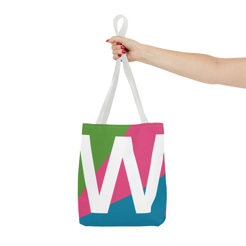 Monogram 'W' Colorblock Tote Bag — Personalized Initial W Shoulder Tote