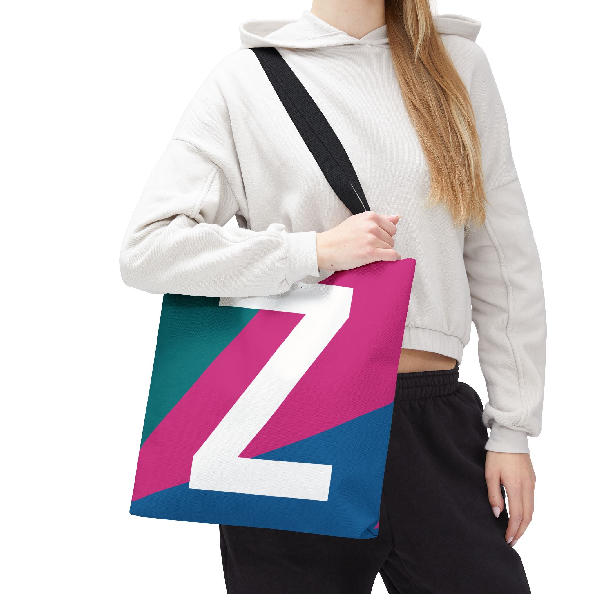 Monogram 'Z' Colorblock Tote Bag — Personalized Initial Z Shoulder Tote