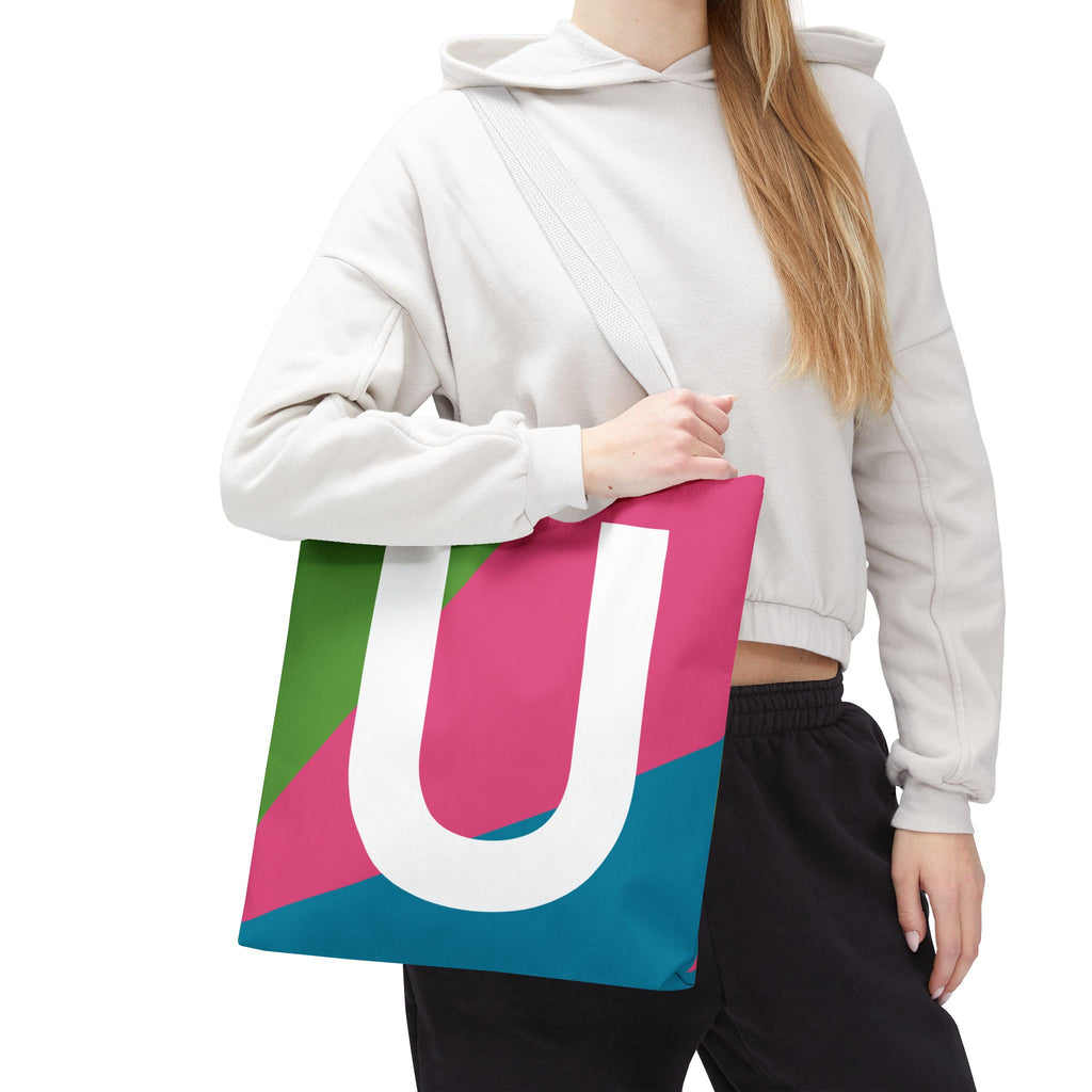 Monogram 'U' Colorblock Tote Bag — Personalized Initial U Shoulder Tote