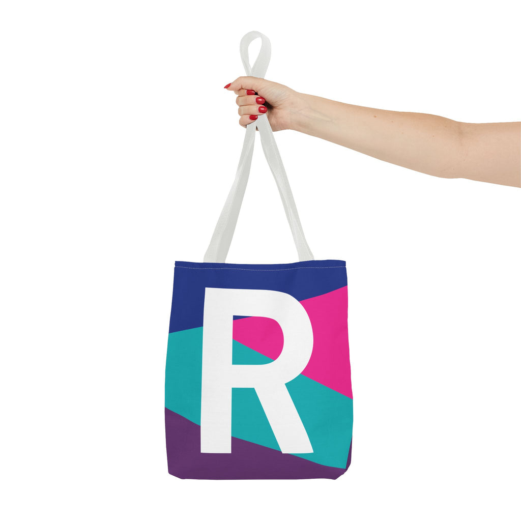 Monogram 'R' Colorblock Tote Bag — Personalized Initial R Shoulder Tote