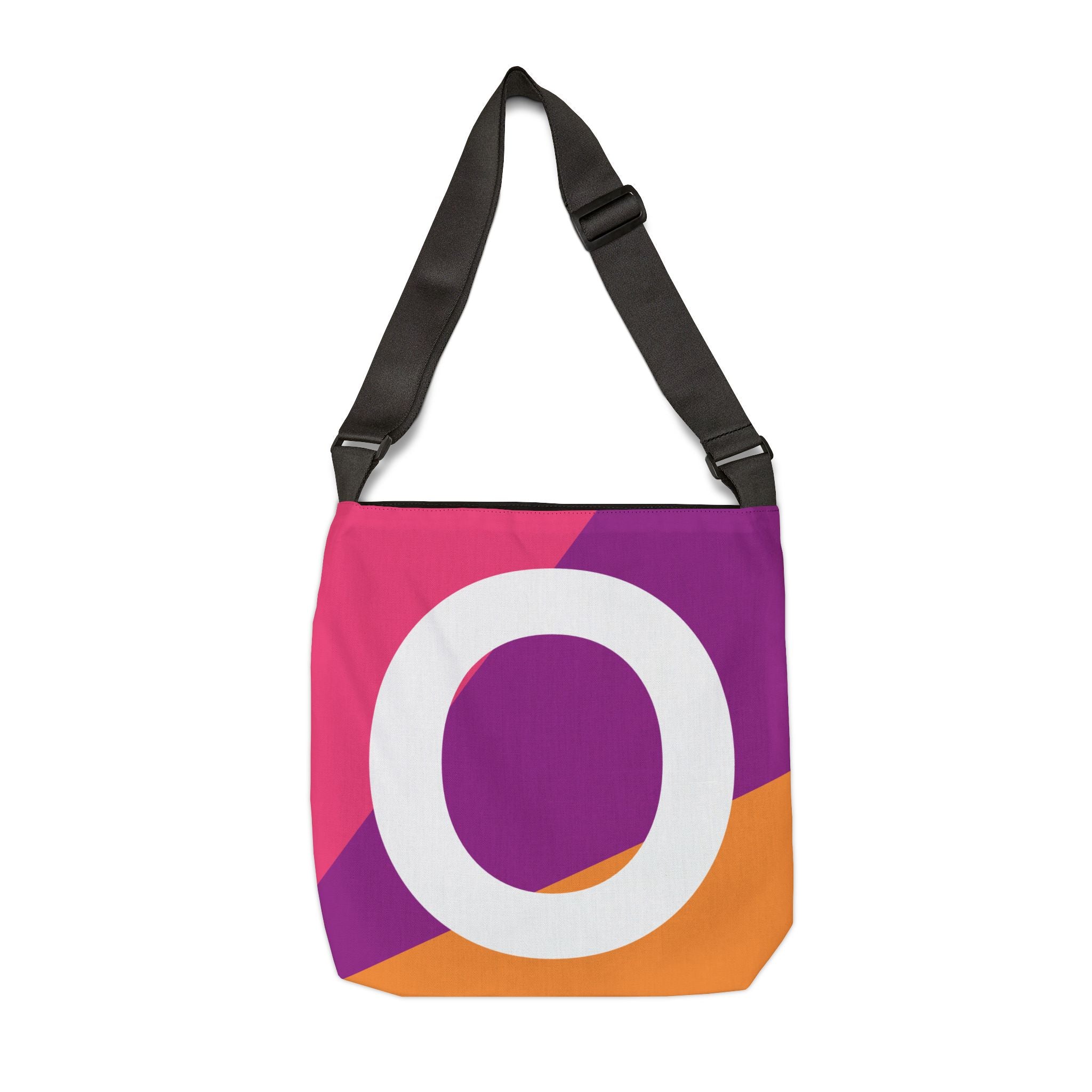 Initial Letter 'O' Colorblock Adjustable Tote Bag — Monogram Alphabet Shoulder Bag