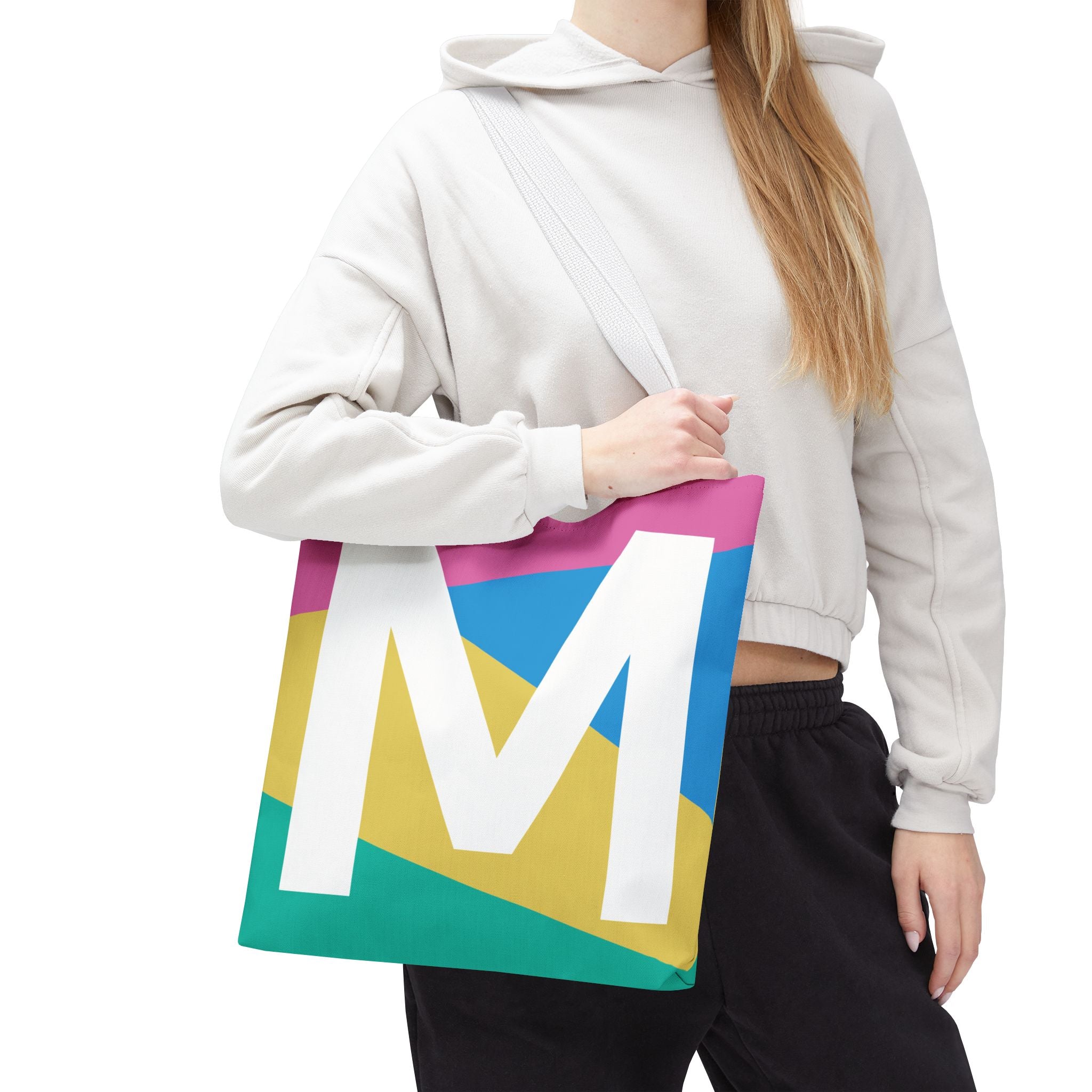 Monogram 'M' Colorblock Tote Bag — Personalized Initial M Shoulder Tote
