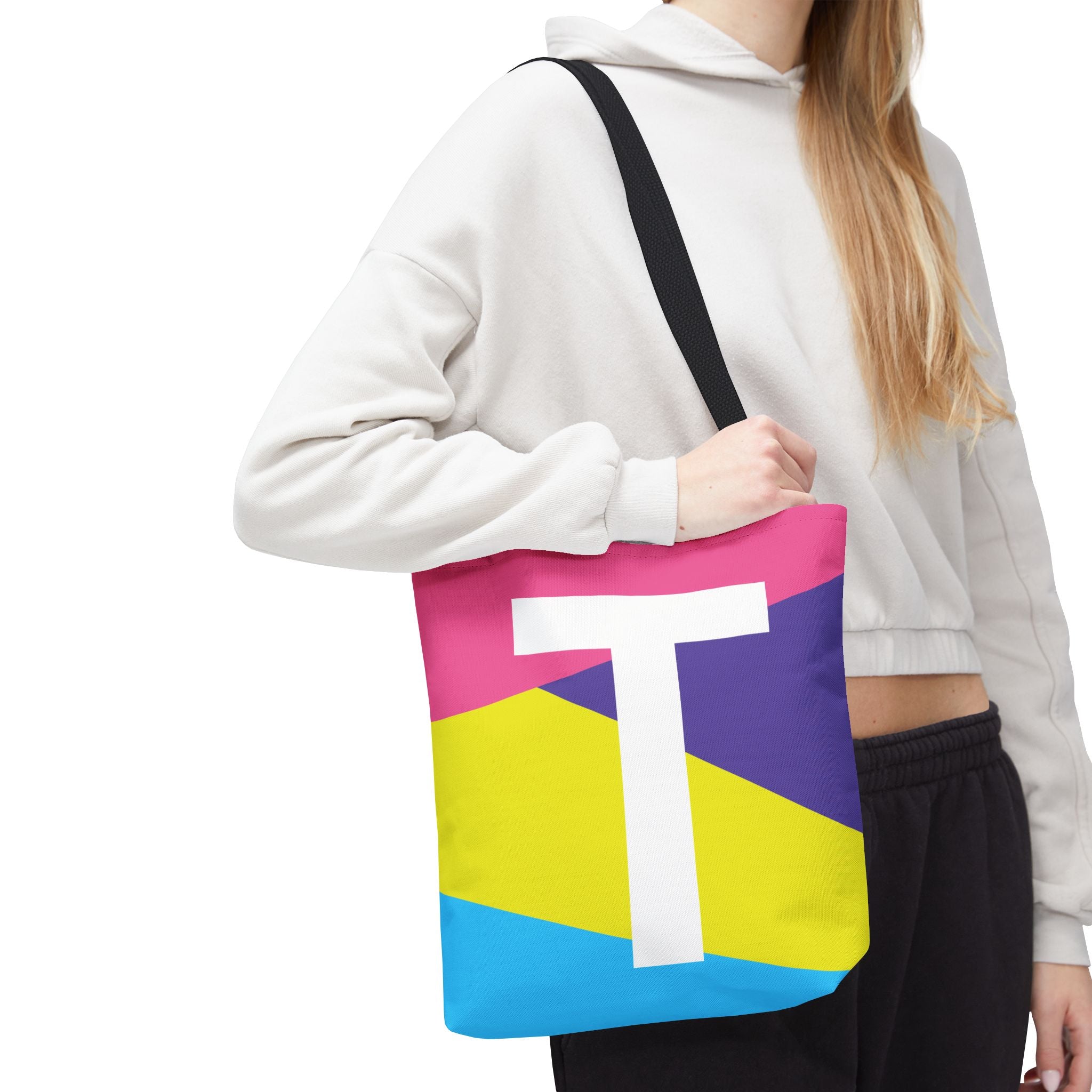 Monogram 'T' Colorblock Tote Bag — Personalized Initial T Shoulder Tote