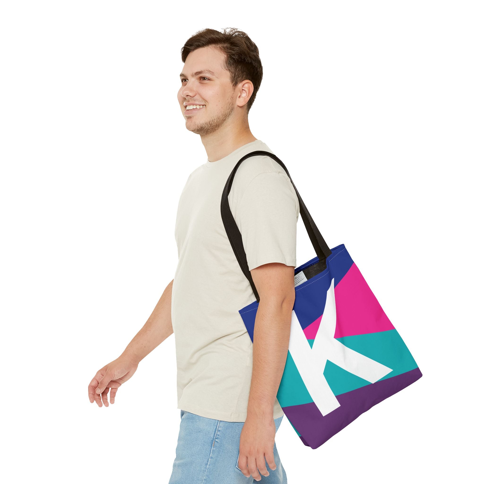 Monogram 'K' Colorblock Tote Bag — Personalized Initial K Shoulder Tote