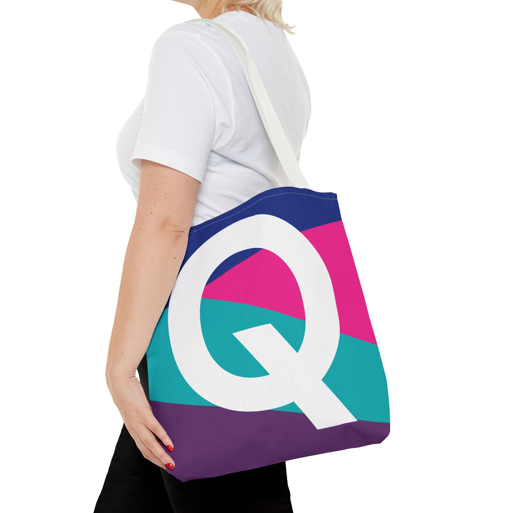 Monogram 'Q' Colorblock Tote Bag — Personalized Initial Q Shoulder Tote