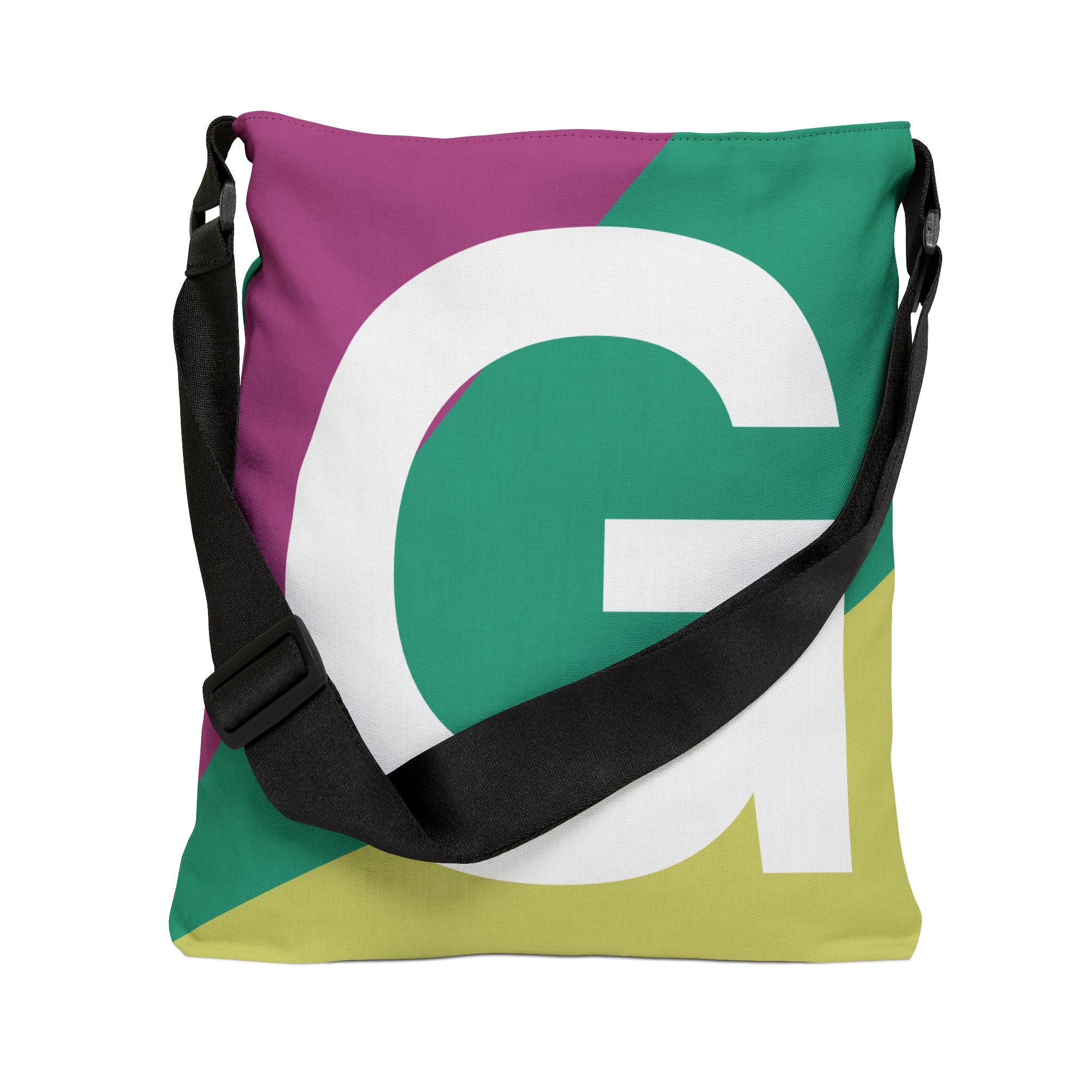 Initial Letter 'G' Colorblock Adjustable Tote Bag — Monogram Alphabet Shoulder Bag