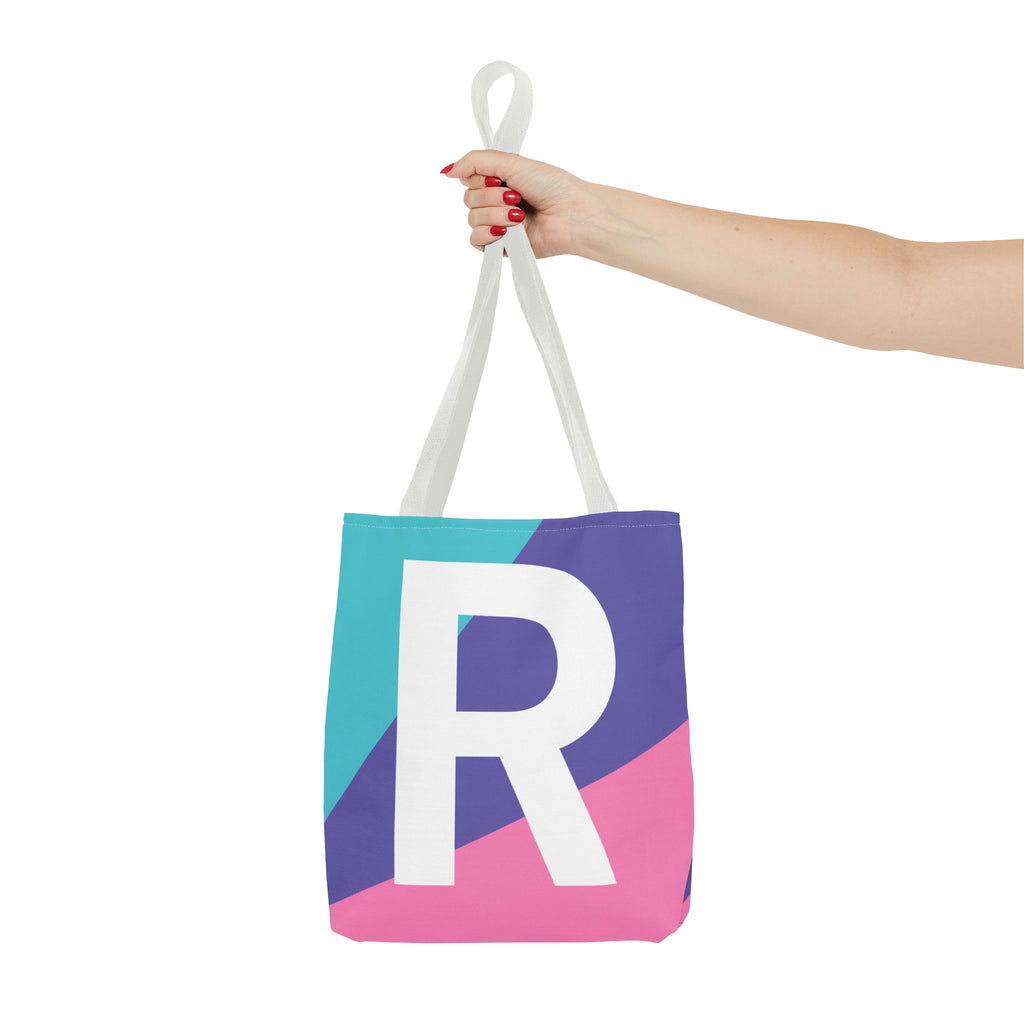 Monogram 'R' Colorblock Tote Bag — Personalized Initial R Shoulder Tote