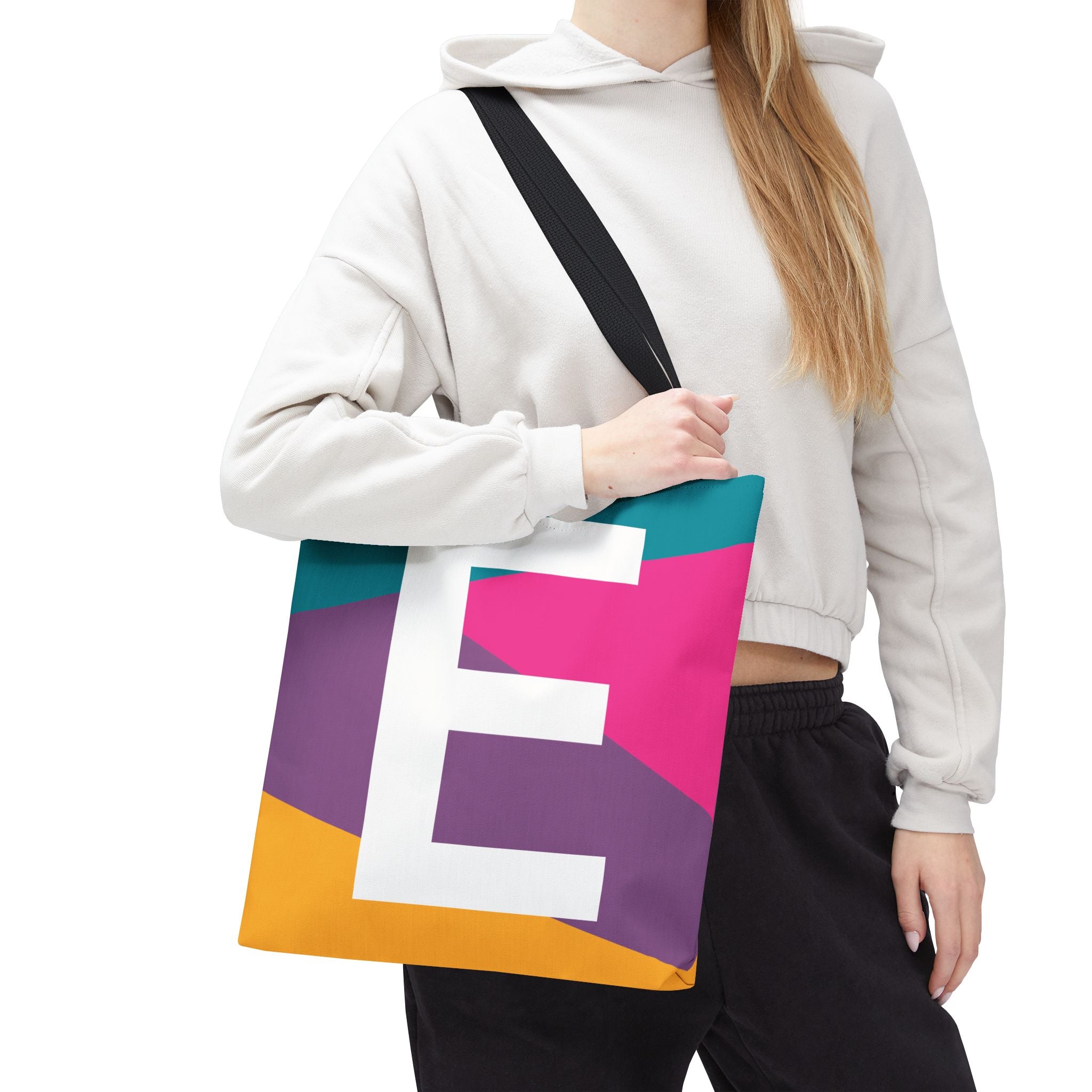 Monogram 'E' Colorblock Tote Bag — Personalized Initial E Shoulder Tote