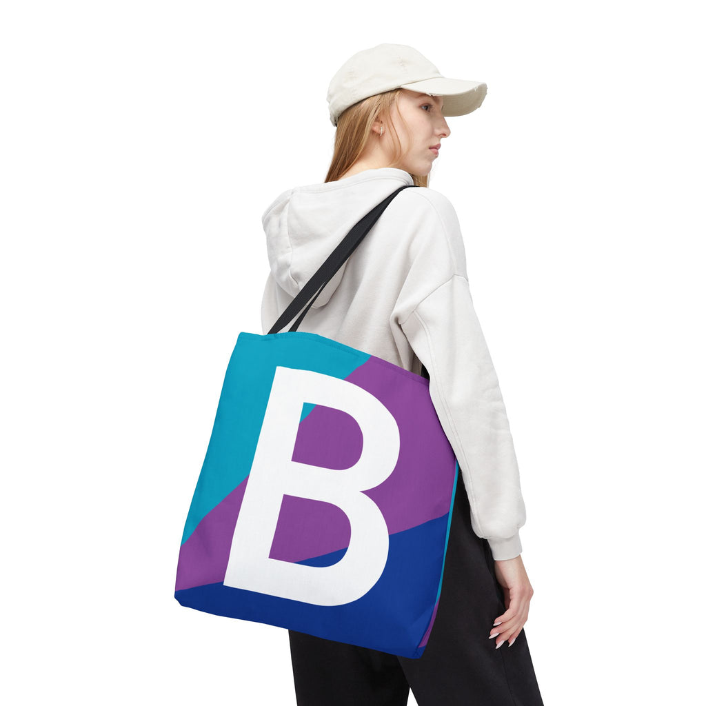 Monogram 'B' Colorblock Tote Bag — Personalized Initial B Shoulder Tote
