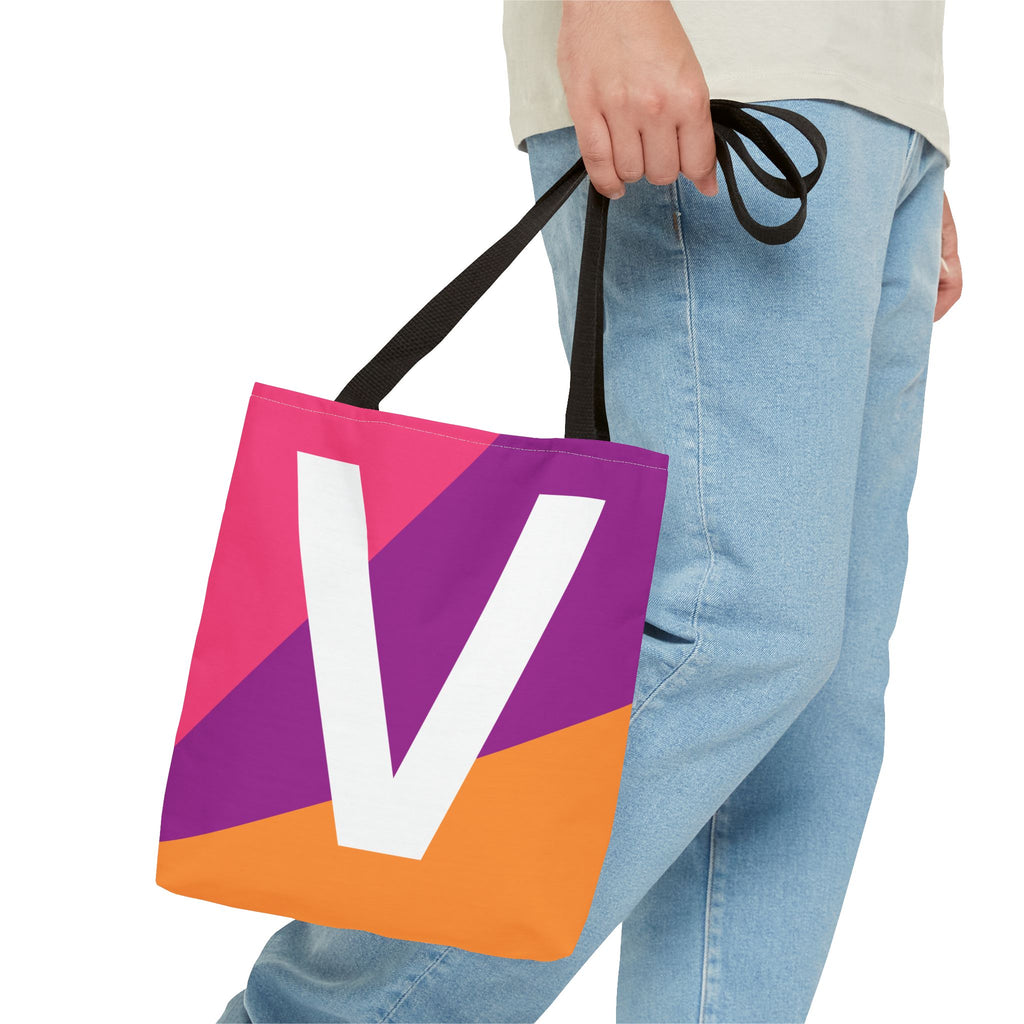 Monogram 'V' Colorblock Tote Bag — Personalized Initial V Shoulder Tote