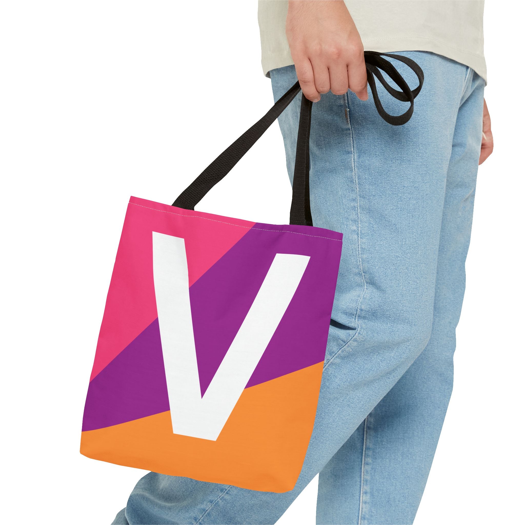 Monogram 'V' Colorblock Tote Bag — Personalized Initial V Shoulder Tote