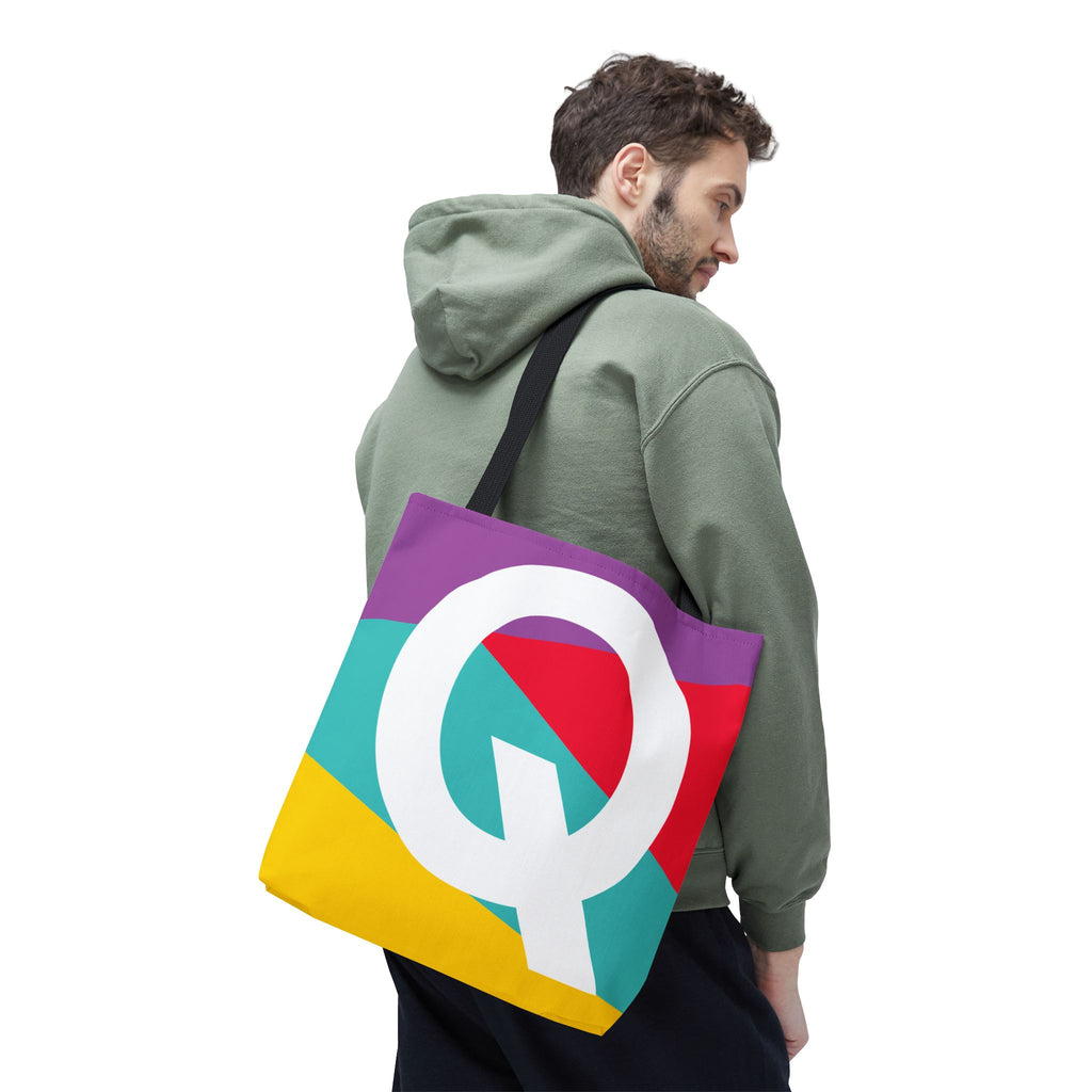 Monogram 'Q' Colorblock Tote Bag — Personalized Initial Q Shoulder Tote