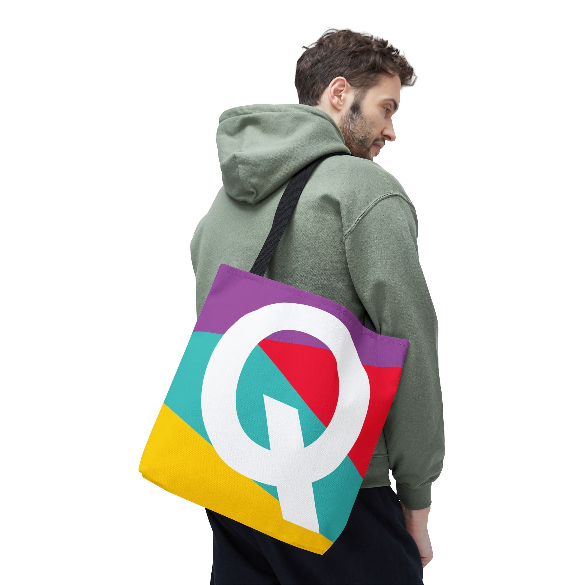 Monogram 'Q' Colorblock Tote Bag — Personalized Initial Q Shoulder Tote