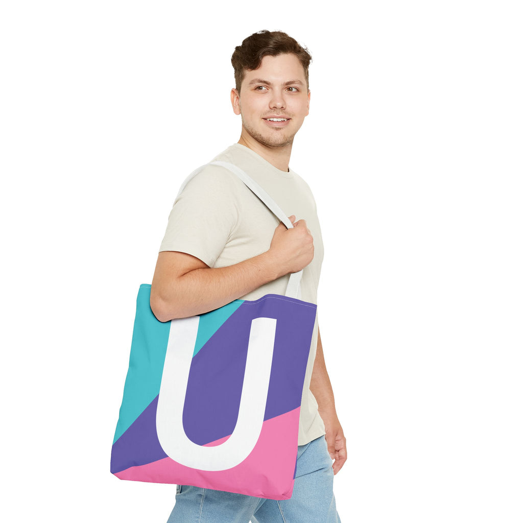 Monogram 'U' Colorblock Tote Bag — Personalized Initial U Shoulder Tote