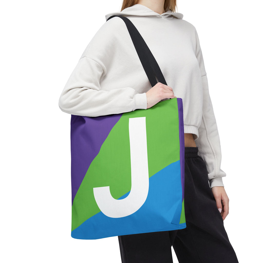Monogram 'J' Colorblock Tote Bag — Personalized Initial J Shoulder Tote