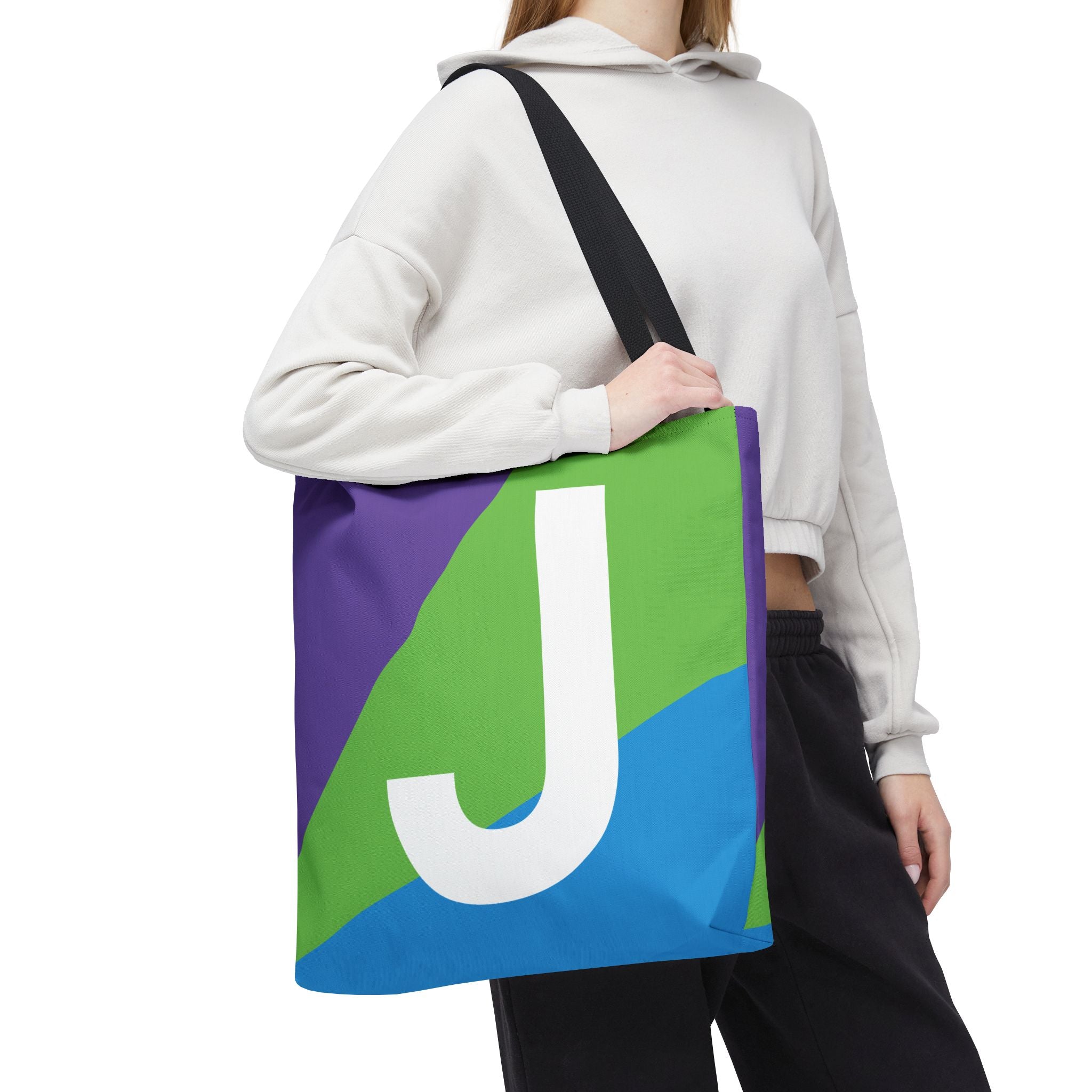 Monogram 'J' Colorblock Tote Bag — Personalized Initial J Shoulder Tote
