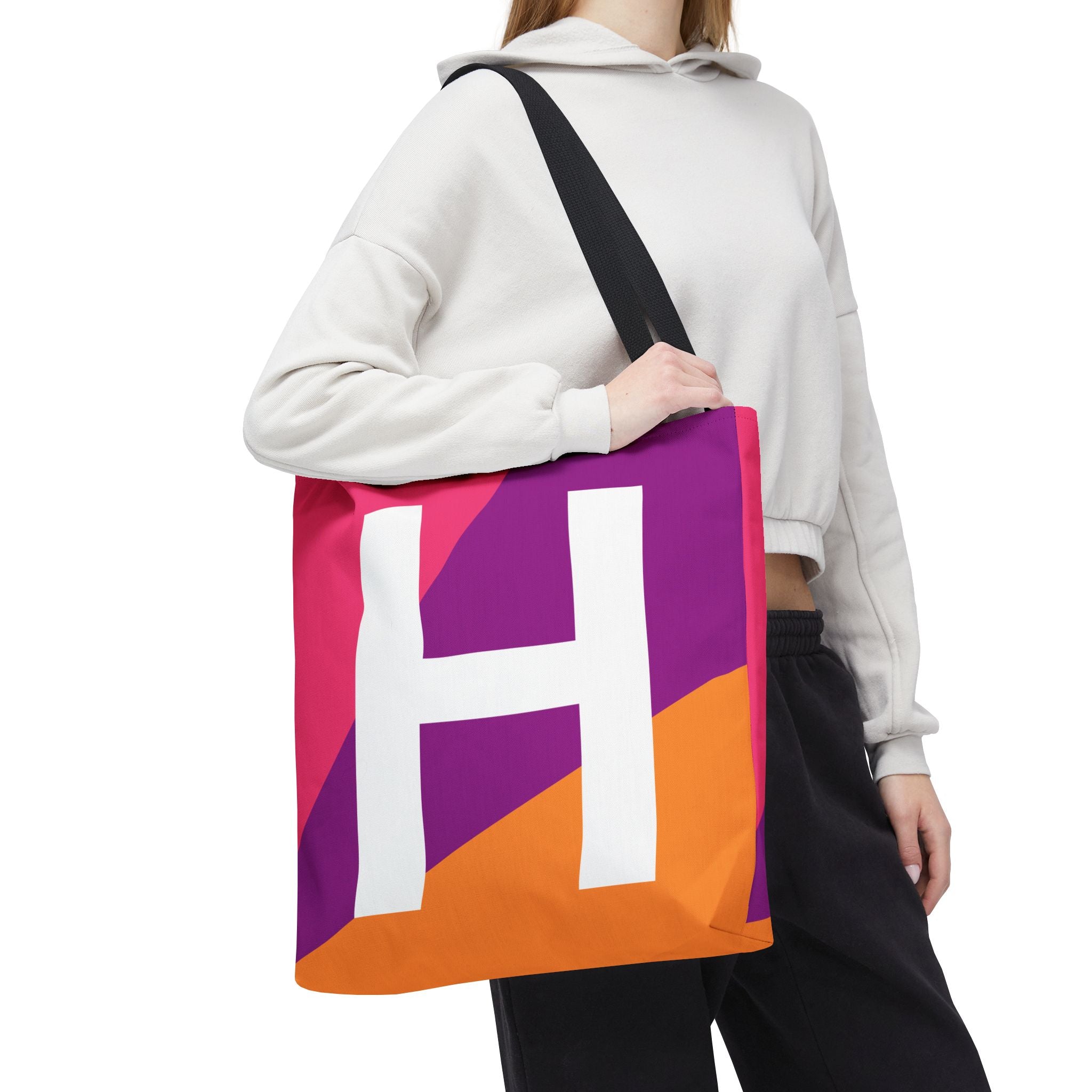 Monogram 'H' Colorblock Tote Bag — Personalized Initial H Shoulder Tote
