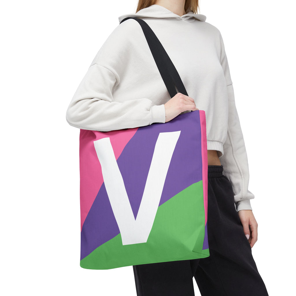 Monogram 'V' Colorblock Tote Bag — Personalized Initial V Shoulder Tote
