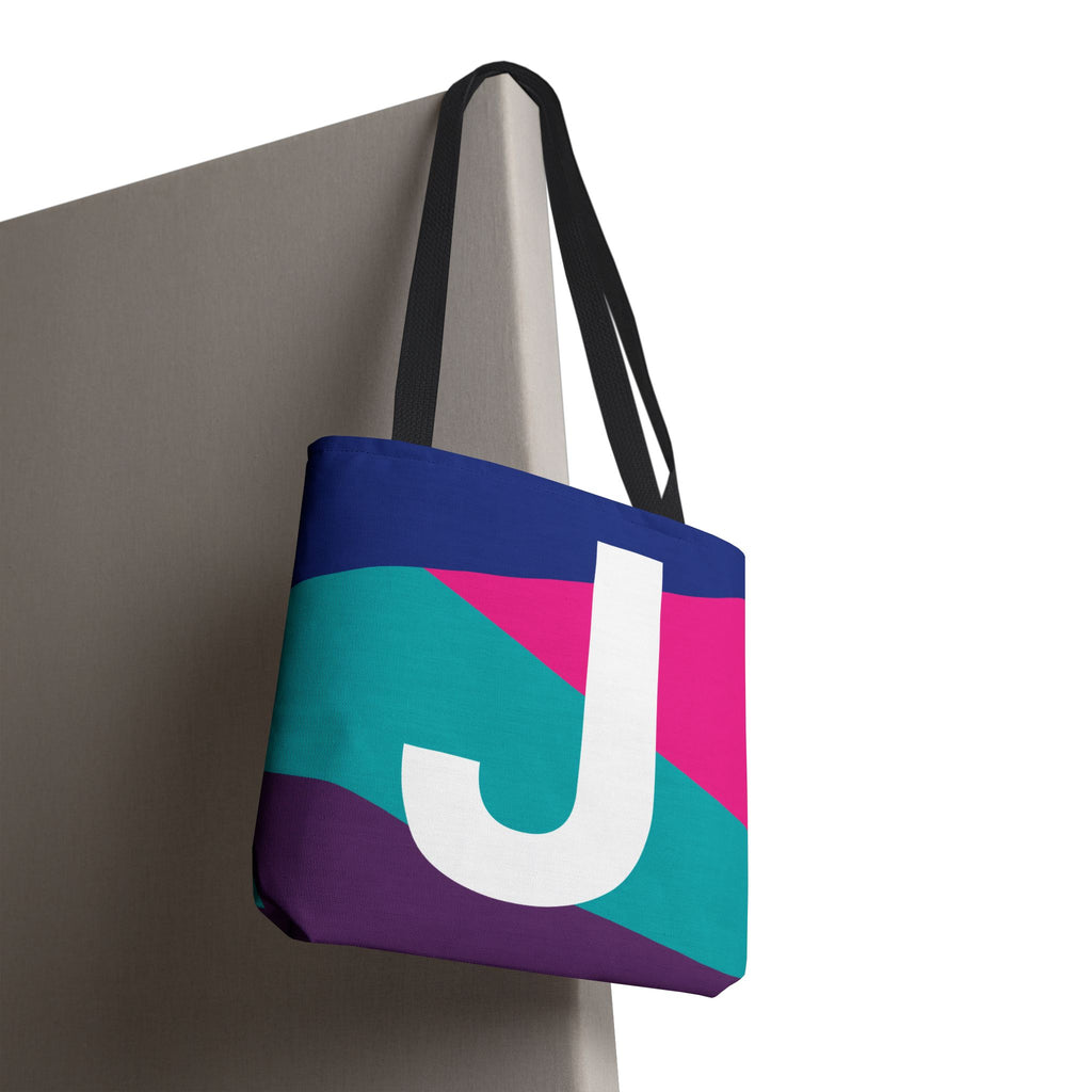 Monogram 'J' Colorblock Tote Bag — Personalized Initial J Shoulder Tote
