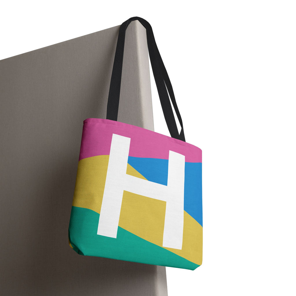 Monogram 'H' Colorblock Tote Bag — Personalized Initial H Shoulder Tote