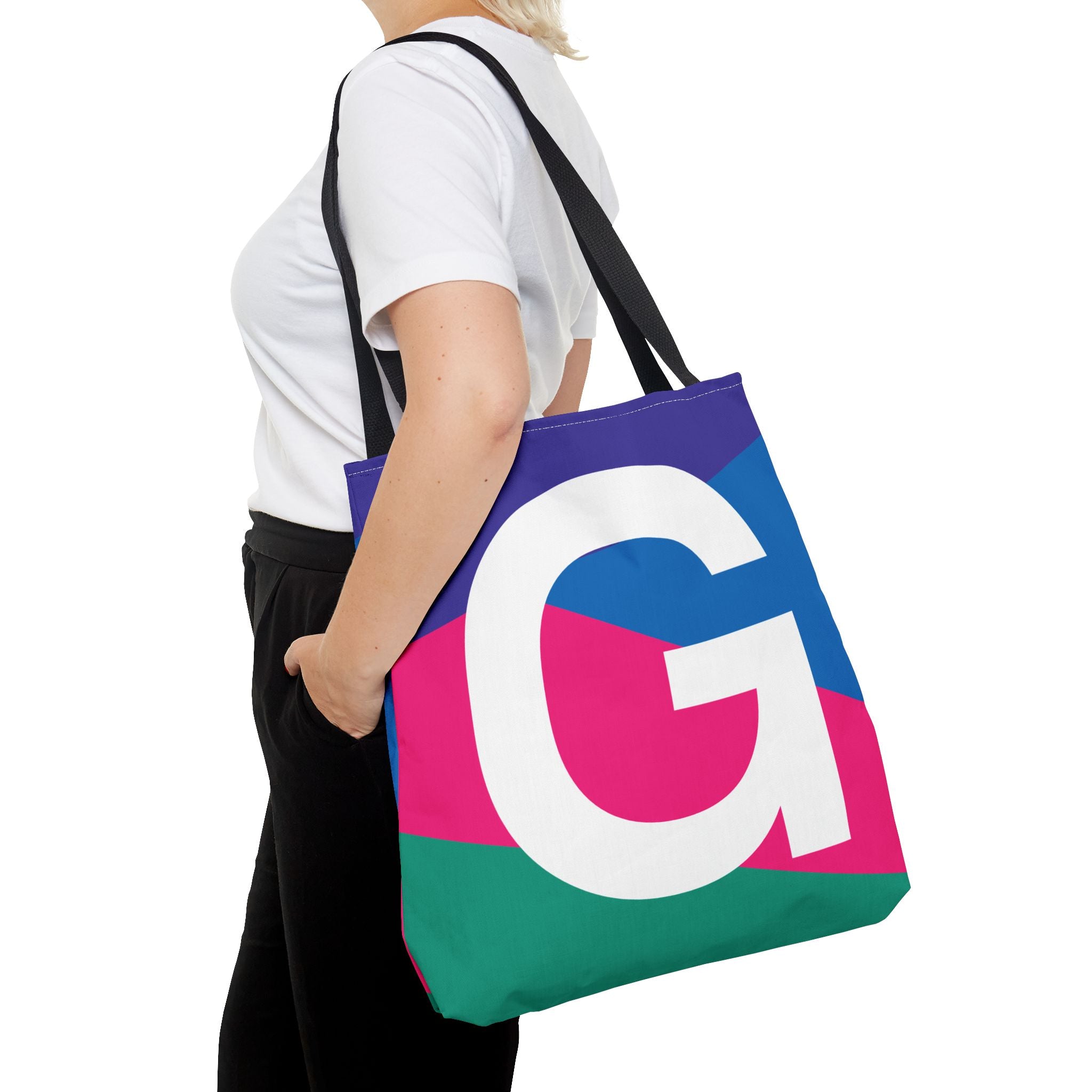 Monogram 'G' Colorblock Tote Bag — Personalized Initial G Shoulder Tote