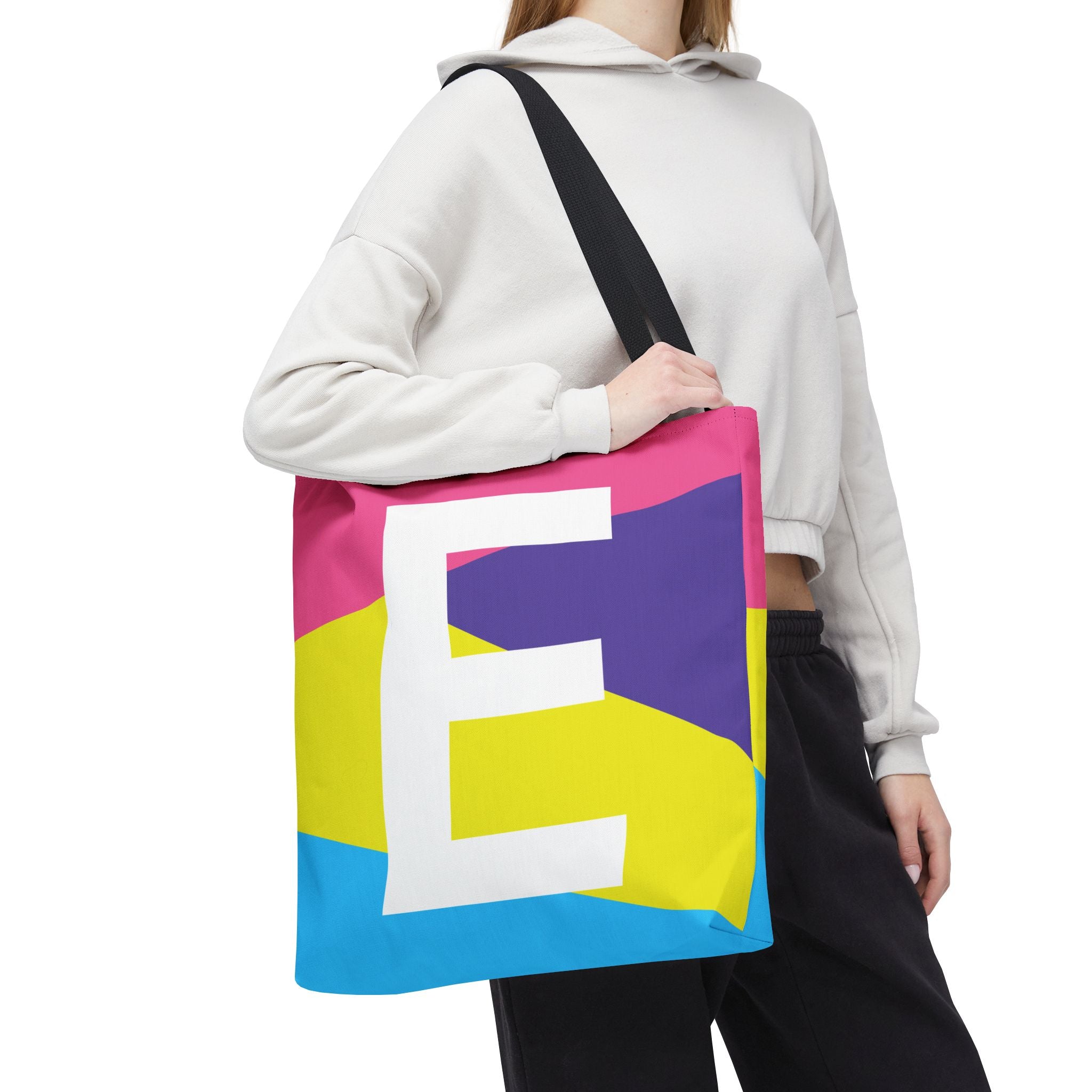 Monogram 'E' Colorblock Tote Bag — Personalized Initial E Shoulder Tote