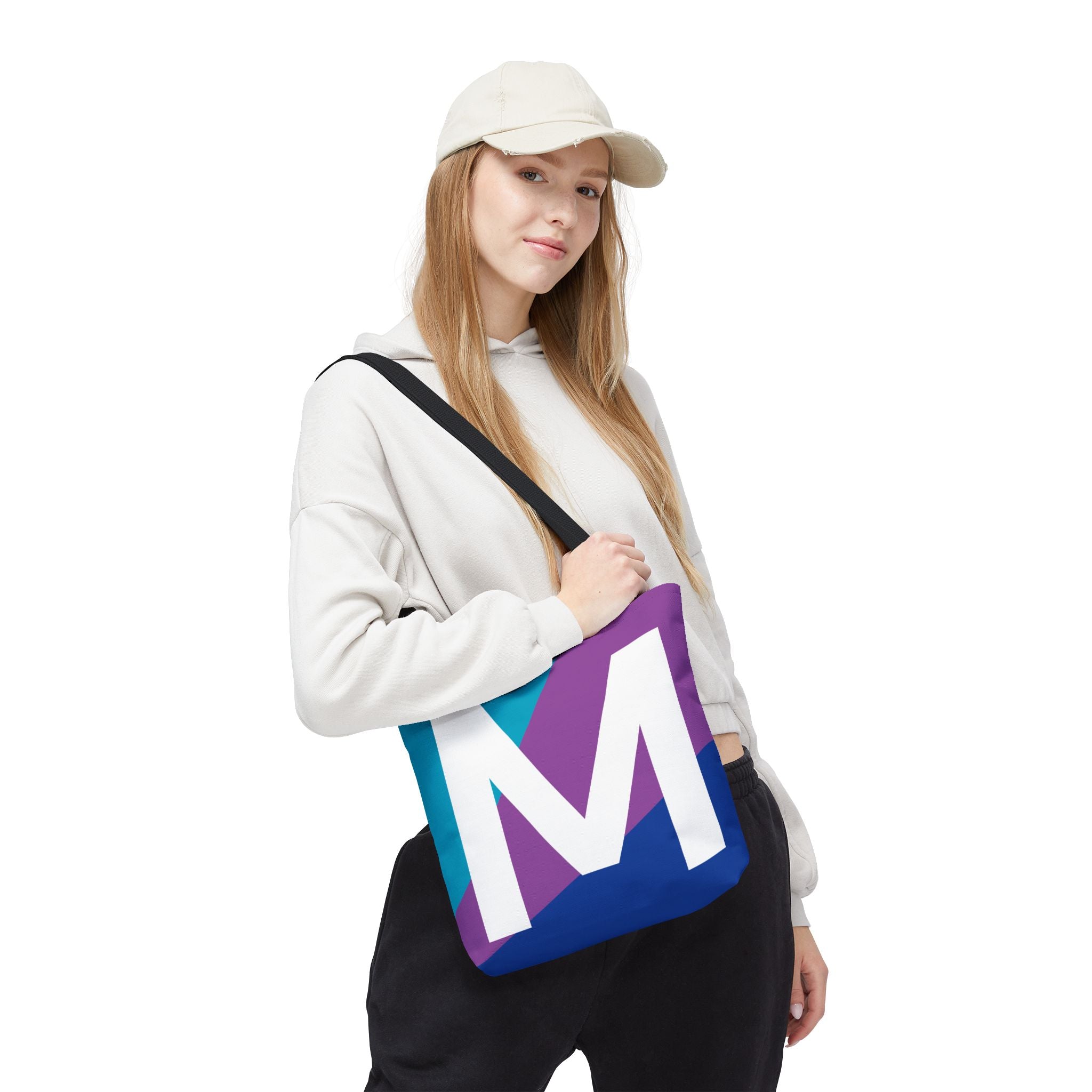 Monogram 'M' Colorblock Tote Bag — Personalized Initial M Shoulder Tote