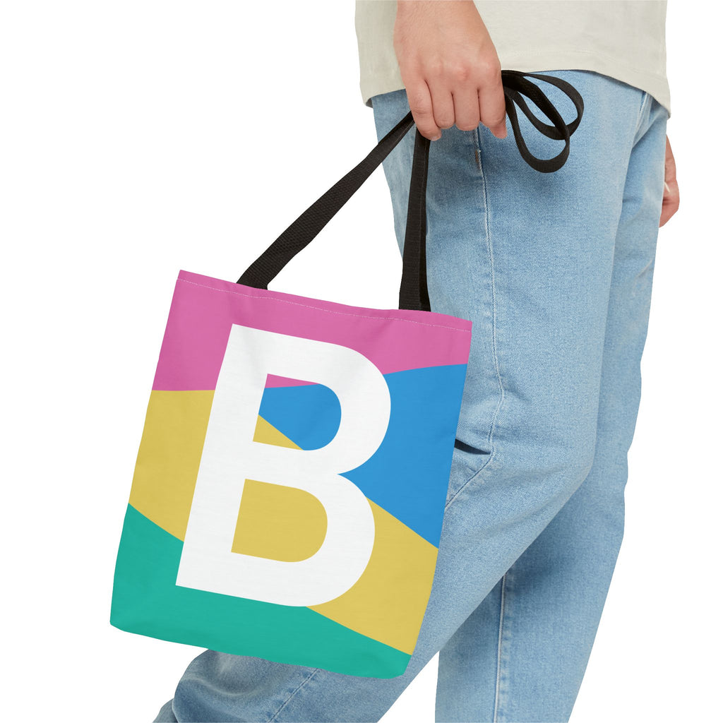 Monogram 'B' Colorblock Tote Bag — Personalized Initial B Shoulder Tote