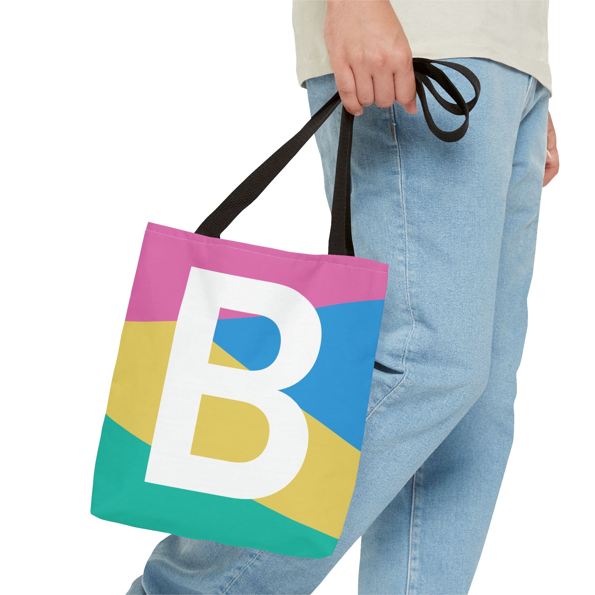 Monogram 'B' Colorblock Tote Bag — Personalized Initial B Shoulder Tote