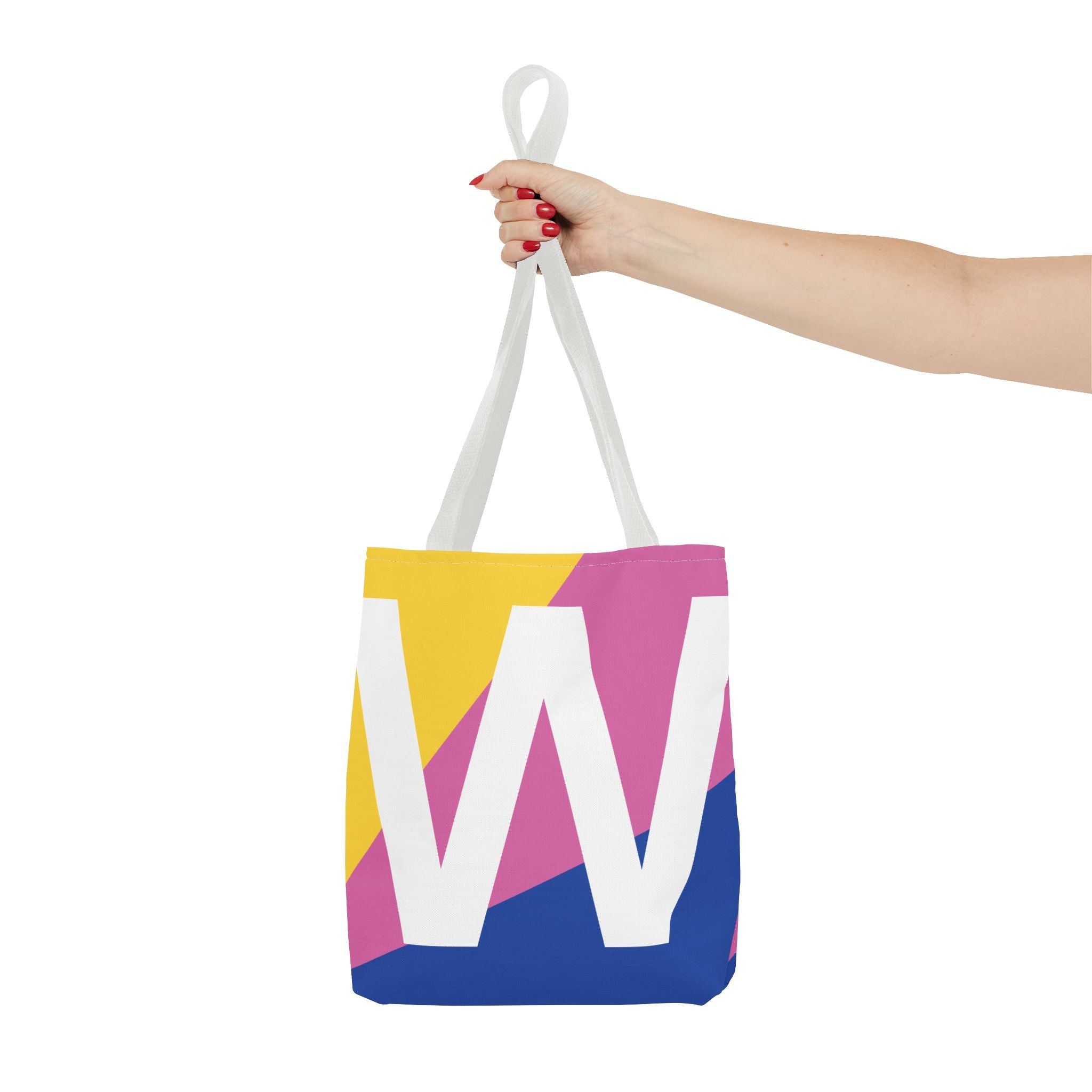 Monogram 'W' Colorblock Tote Bag — Personalized Initial W Shoulder Tote