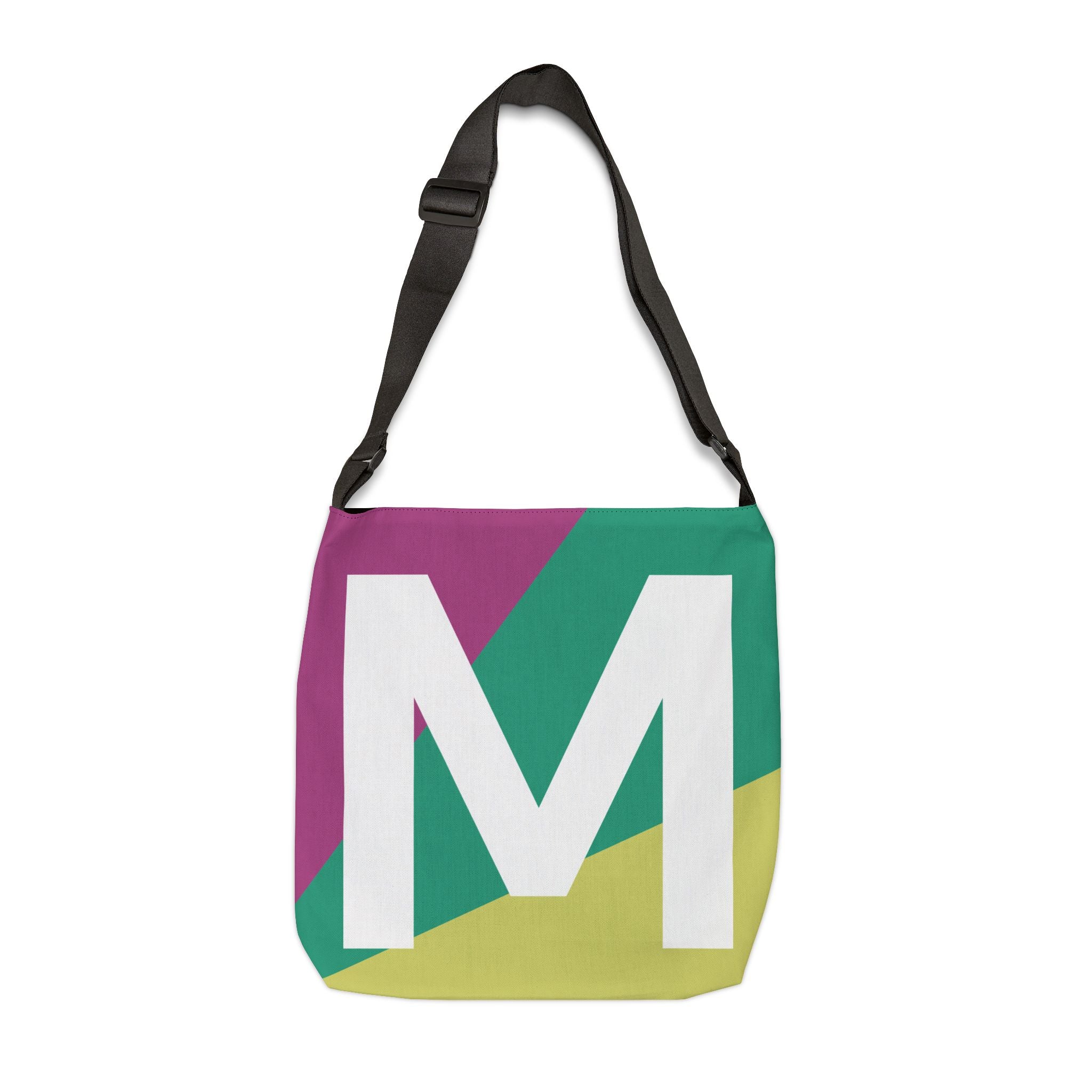 Initial Letter 'M' Colorblock Adjustable Tote Bag — Monogram Alphabet Shoulder Bag