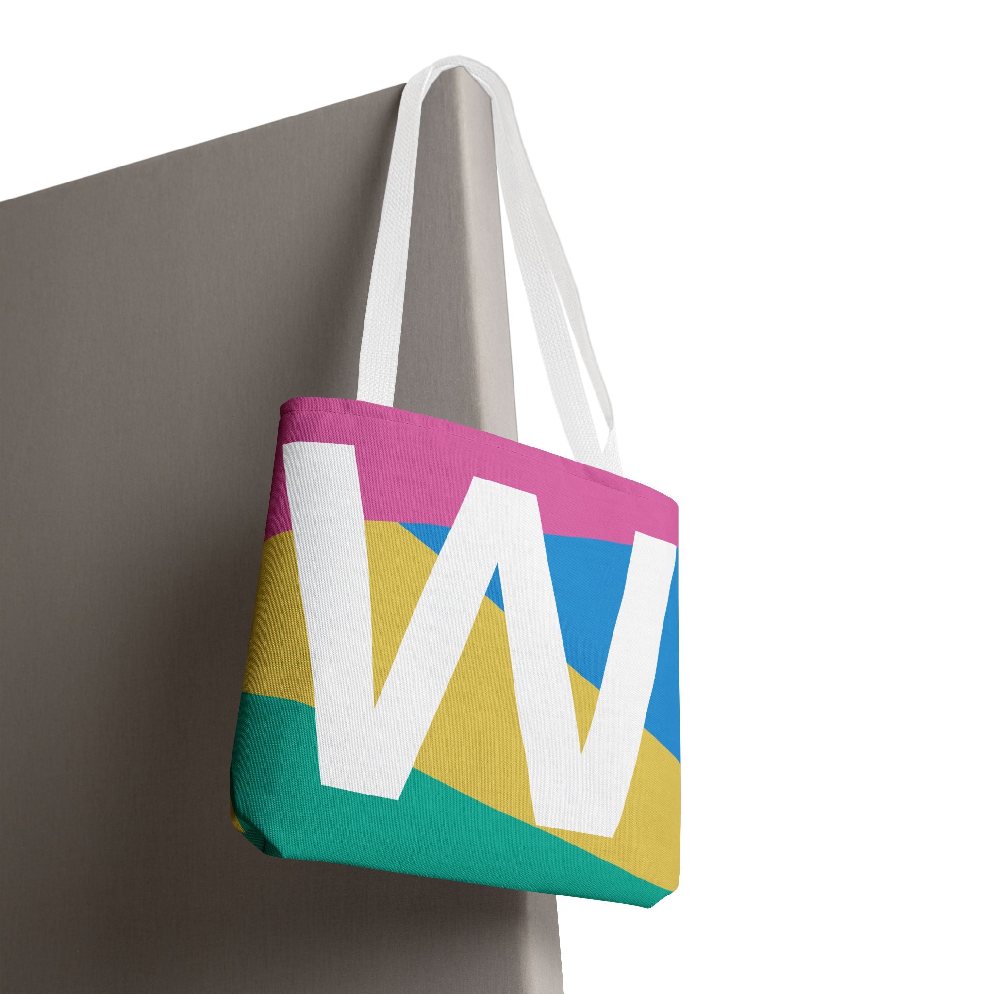 Monogram 'W' Colorblock Tote Bag — Personalized Initial W Shoulder Tote