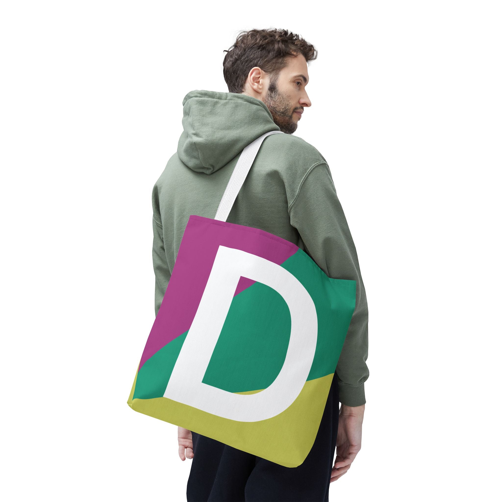 Monogram 'D' Colorblock Tote Bag — Personalized Initial D Shoulder Tote