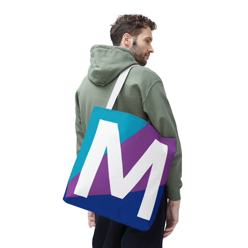 Monogram 'M' Colorblock Tote Bag — Personalized Initial M Shoulder Tote