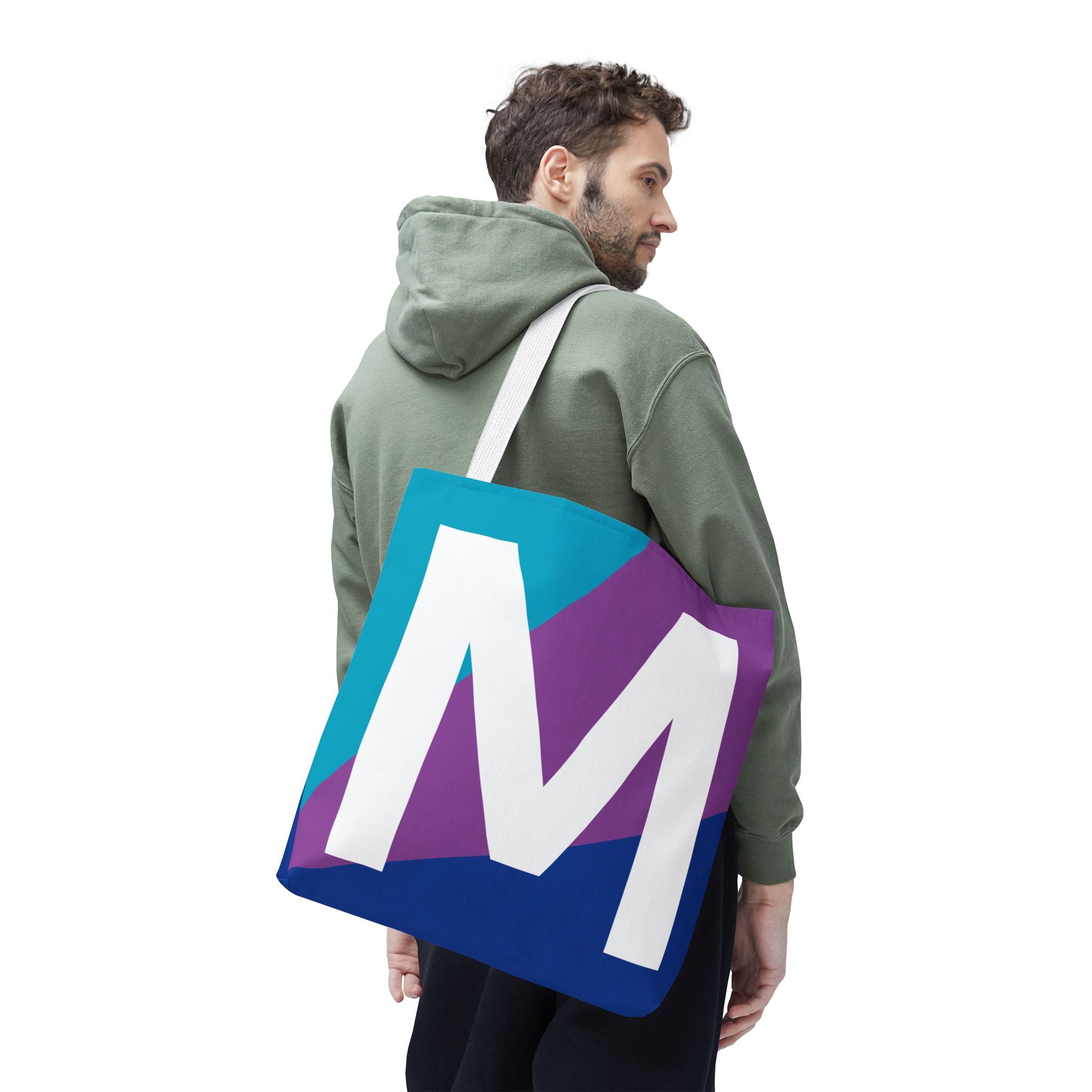 Monogram 'M' Colorblock Tote Bag — Personalized Initial M Shoulder Tote