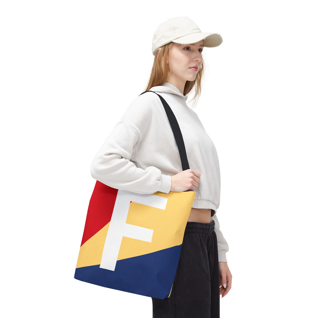 Monogram 'F' Colorblock Tote Bag — Personalized Initial F Shoulder Tote