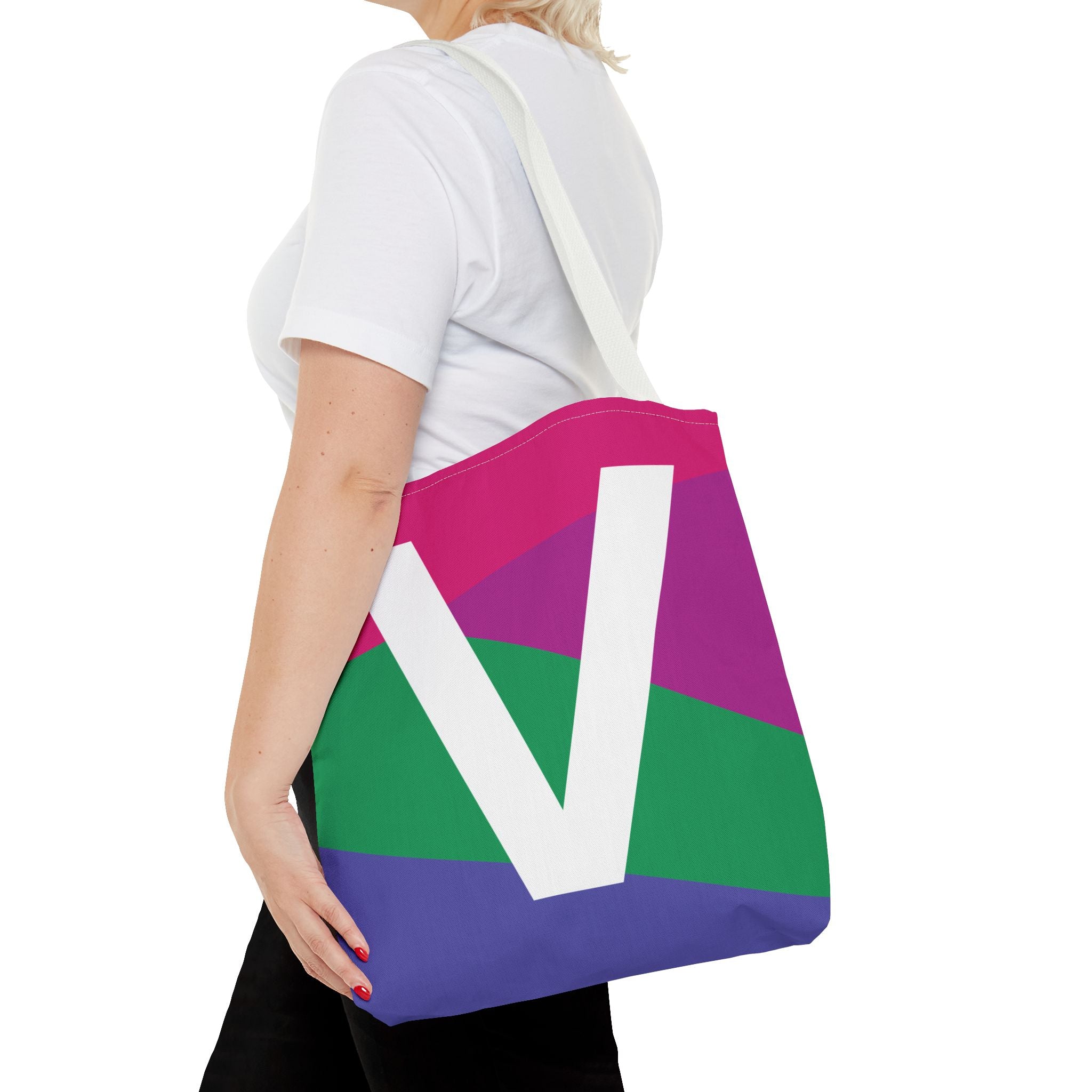 Monogram 'V' Colorblock Tote Bag — Personalized Initial V Shoulder Tote