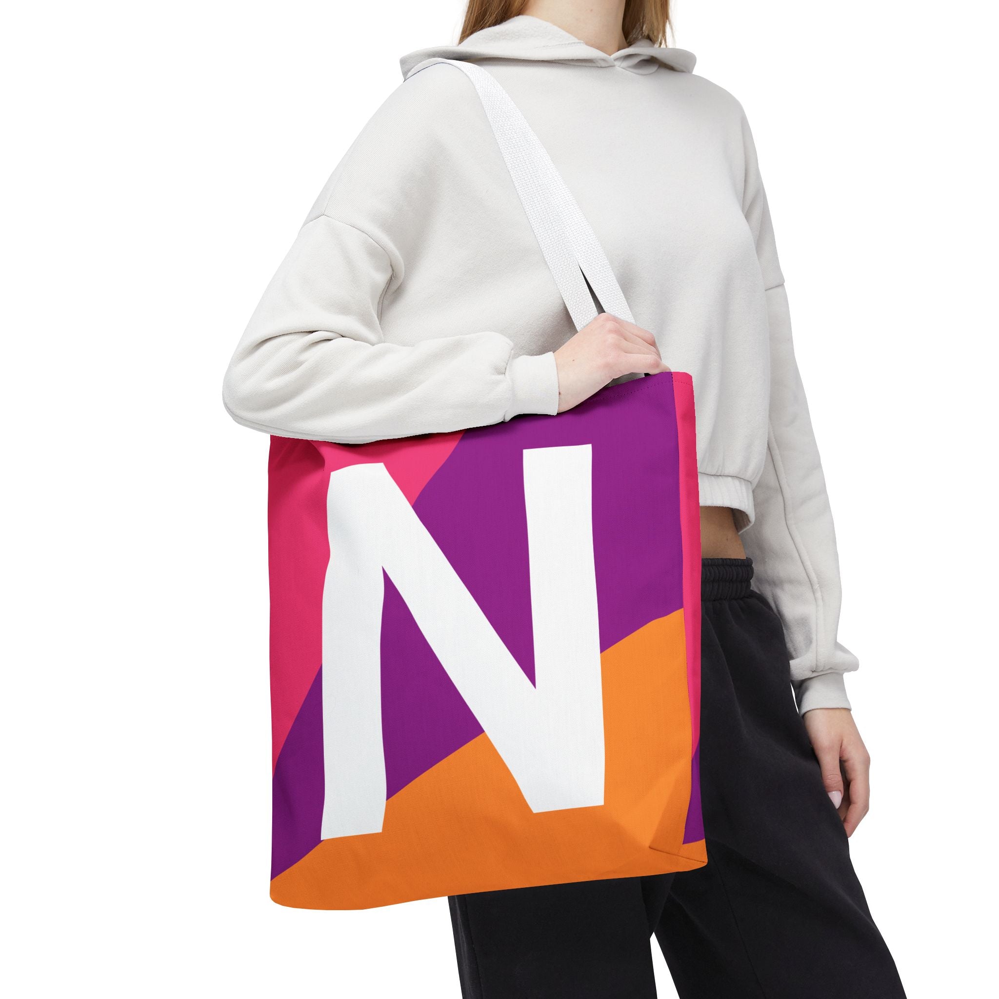 Monogram 'N' Colorblock Tote Bag — Personalized Initial N Shoulder Tote