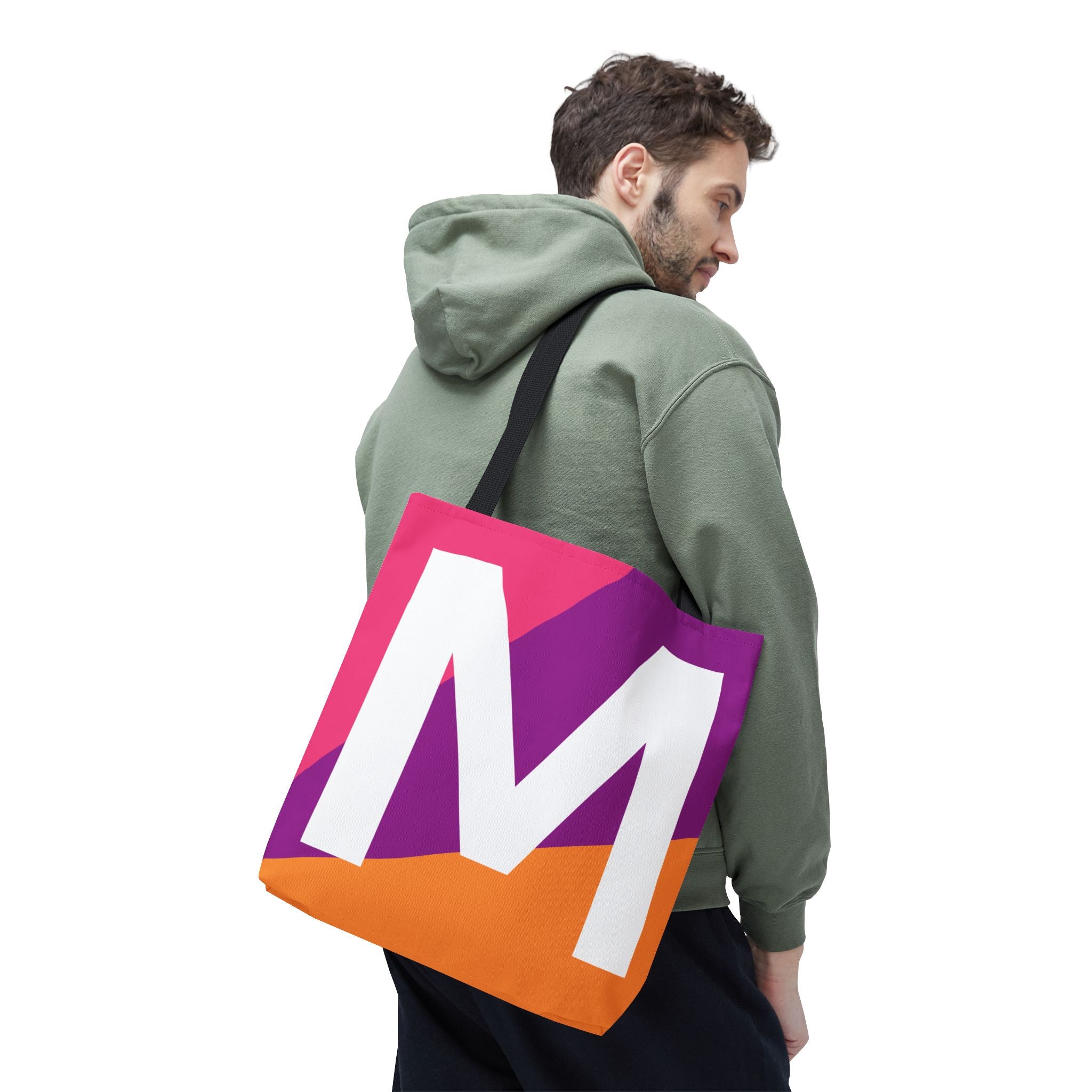 Monogram 'M' Colorblock Tote Bag — Personalized Initial M Shoulder Tote