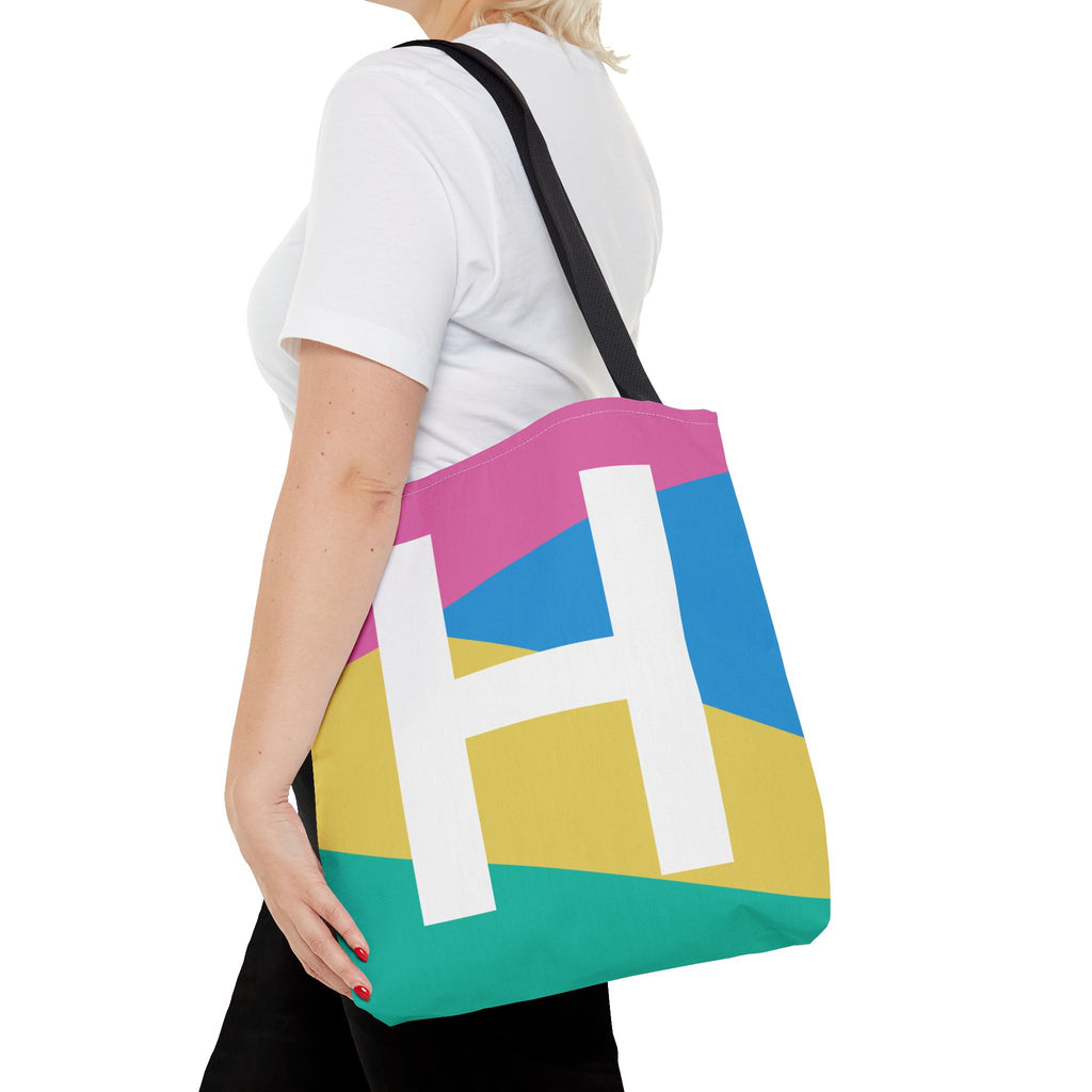Monogram 'H' Colorblock Tote Bag — Personalized Initial H Shoulder Tote